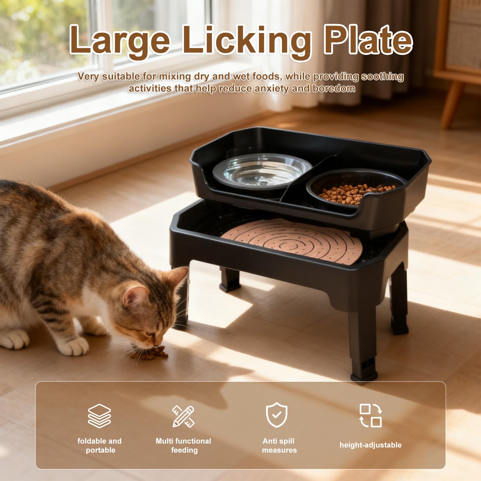 Cuenco elevado para perros, soporte elevado ajustable de 4 alturas con 2 cuencos y comedero lento, para perros grandes, medianos y pequeños (altura ajustable de 6.3 pulgadas, 11.4 pulgadas, 13