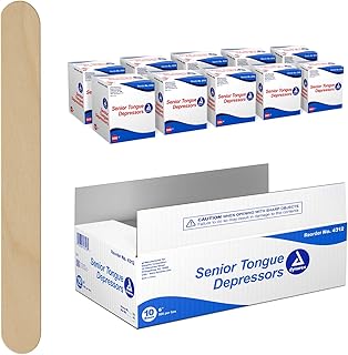 Dynarex Tongue Depressors Wood, Senior 6", Non-Sterile, with Precision Cut and Polished Smooth Edges, 1 Case (10 Boxes of 500)