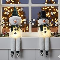 Vista 1 de Paquete de 2 decoraciones navideñas verdes y blancas, muñecos de nieve navideños de peluche iluminados de 18", muñeco de nieve navideño iluminado