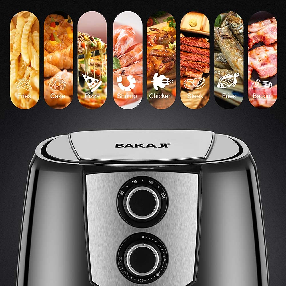 Bakaji Friggitrice ad Aria Calda Senza Olio Airfryer 4,4 Lt Frigge Cuoce Arrostisce in modo Naturale e Salutare Potenza 1400W con Timer 30 min e Regolazione Temperatura fino a 200°