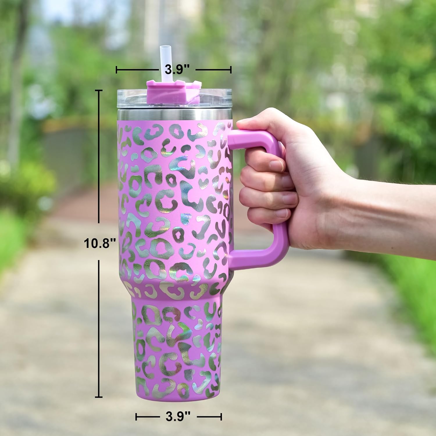 40 oz Tumbler with Handle and Straw, 100% Leak-Proof Travel Mug, Stainless Steel Double Wall Vacuum Insulated Coffee Cup Keeps Cold For 34 Hours, Cheetah - Image 7