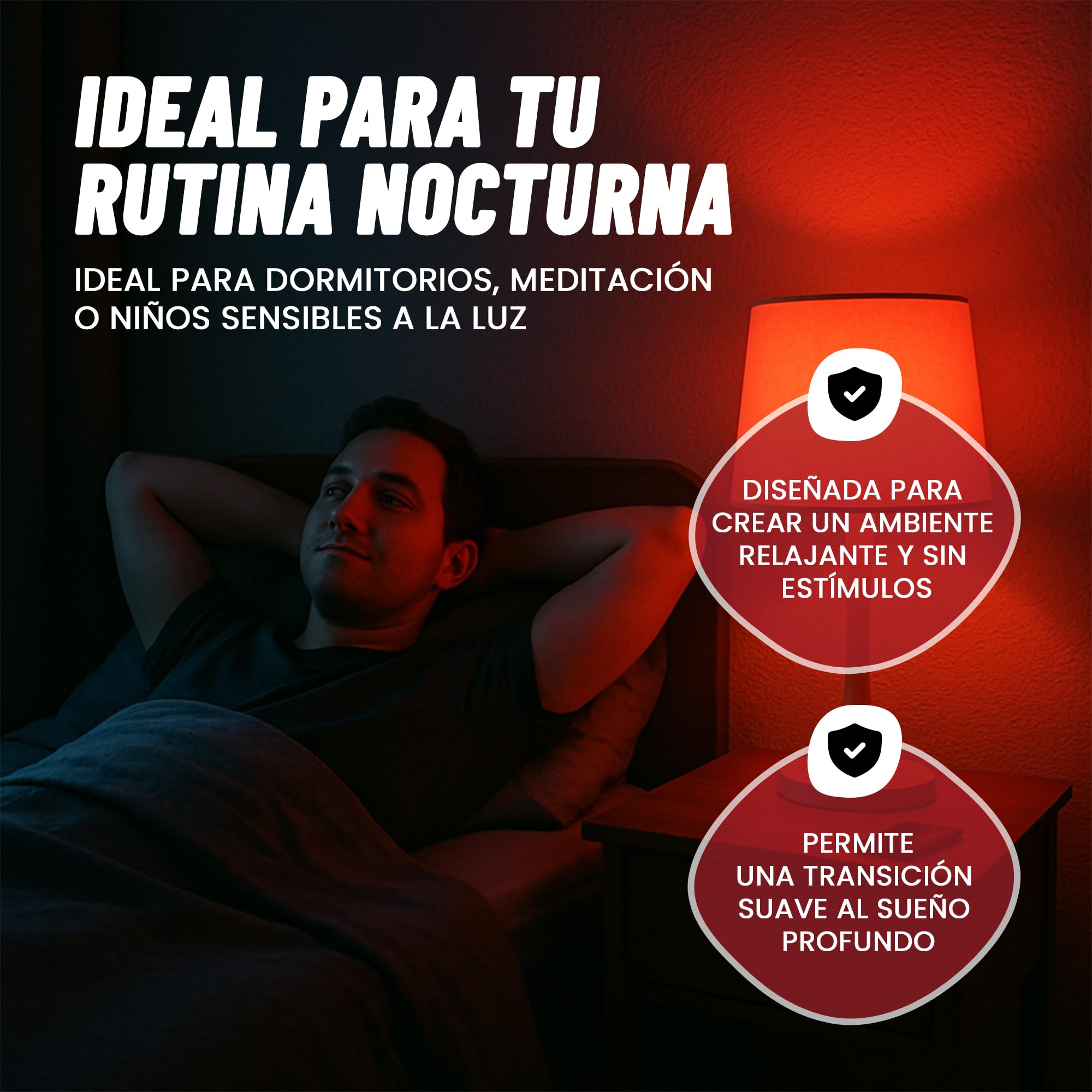 Luz Roja Nocturna Melatonina E27 - Bombillas Led E27 Luz Calida - Bombilla Led para Dormir - Tecnología Flicker Free + 0% Luz Azul - Mejora del Ritmo de Descanso e Ideal para Leer.