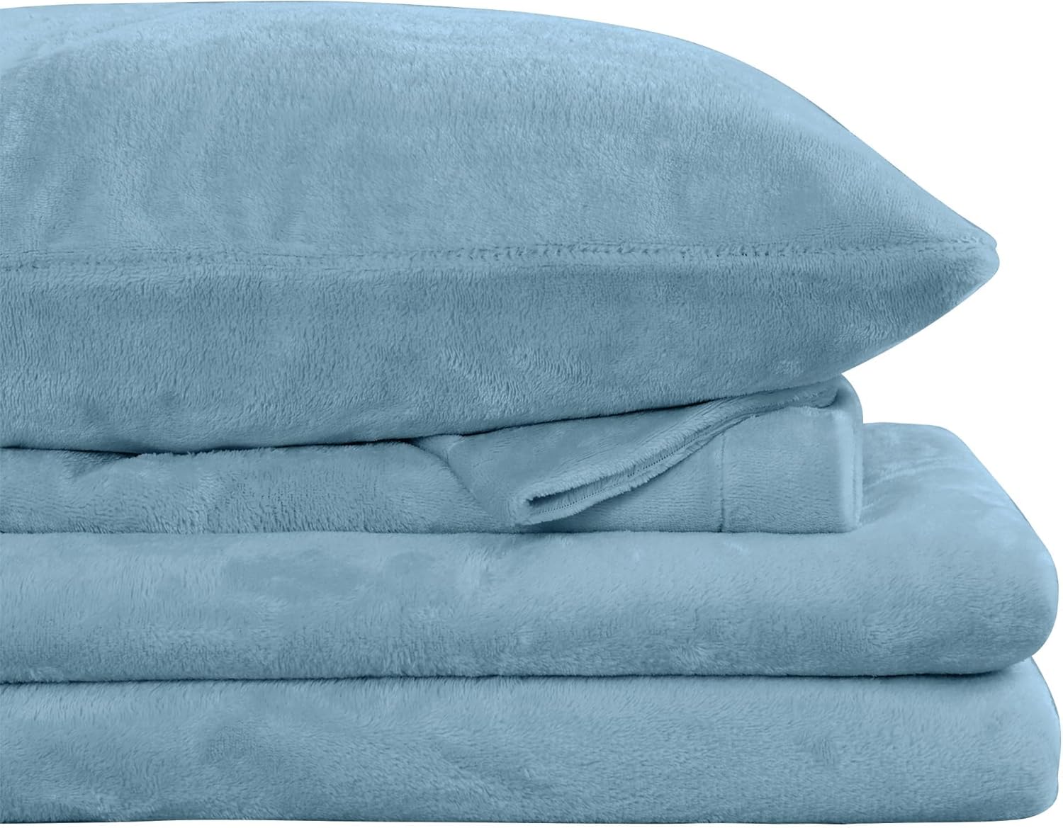 Viviland Plush Micro Fleece Twin Bed Sheet Set - Soft Flannel-Like Fuzzy Polar Fleece Velour Velvet Sheets - Extra Warm Winter Fleece Fitted Sheets with 15" Deep Pocket - Light Blue