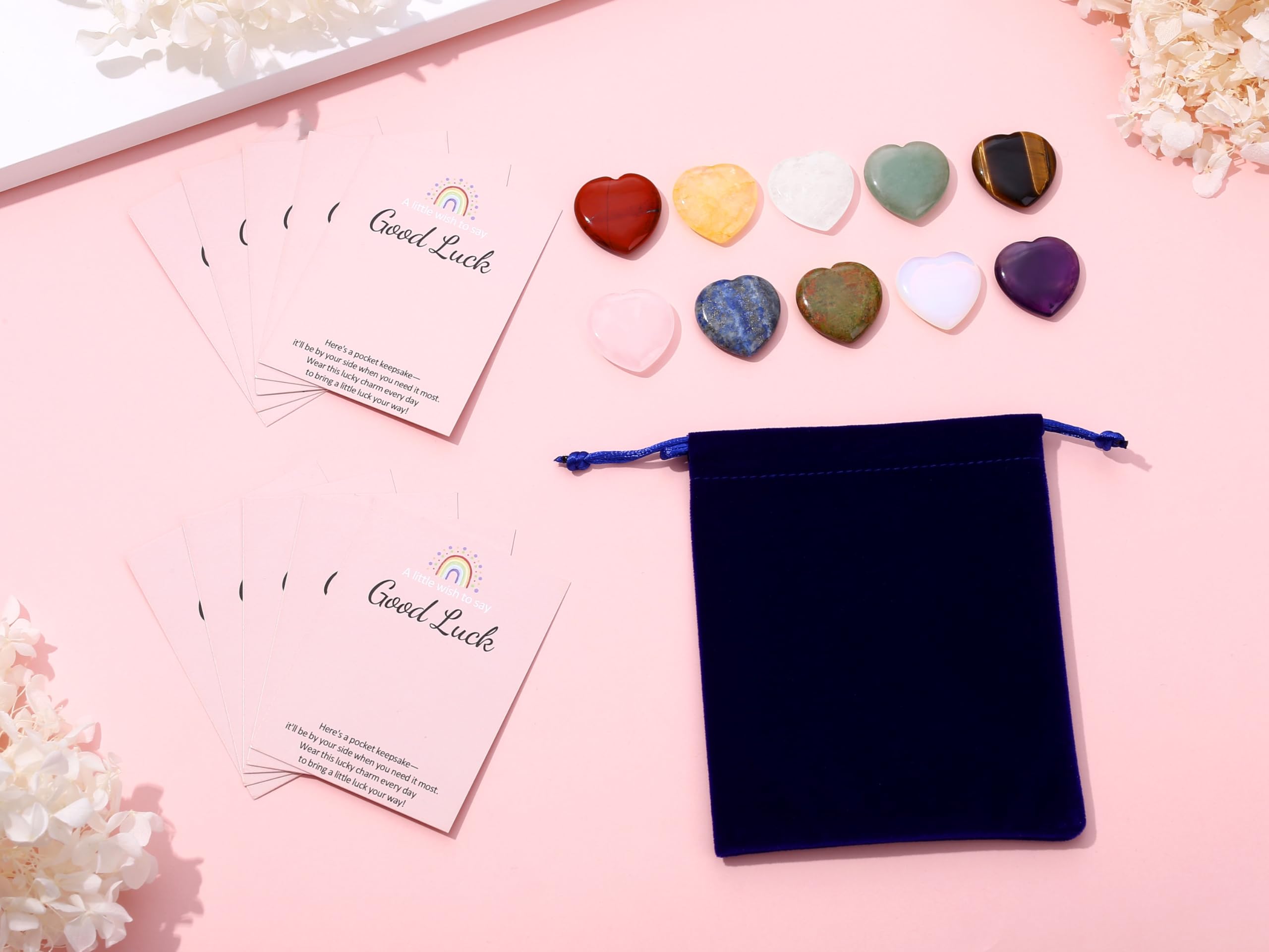 XIANNVXI 10 Pcs Good Luck Healing Crystals Heart Stones Set Pass the Parcel Prizes Party Bag Fillers Prize Box Fillers Party Favours Christmas Stocking Filler Novelty Funny Gift,with 10 Cards - Image 2