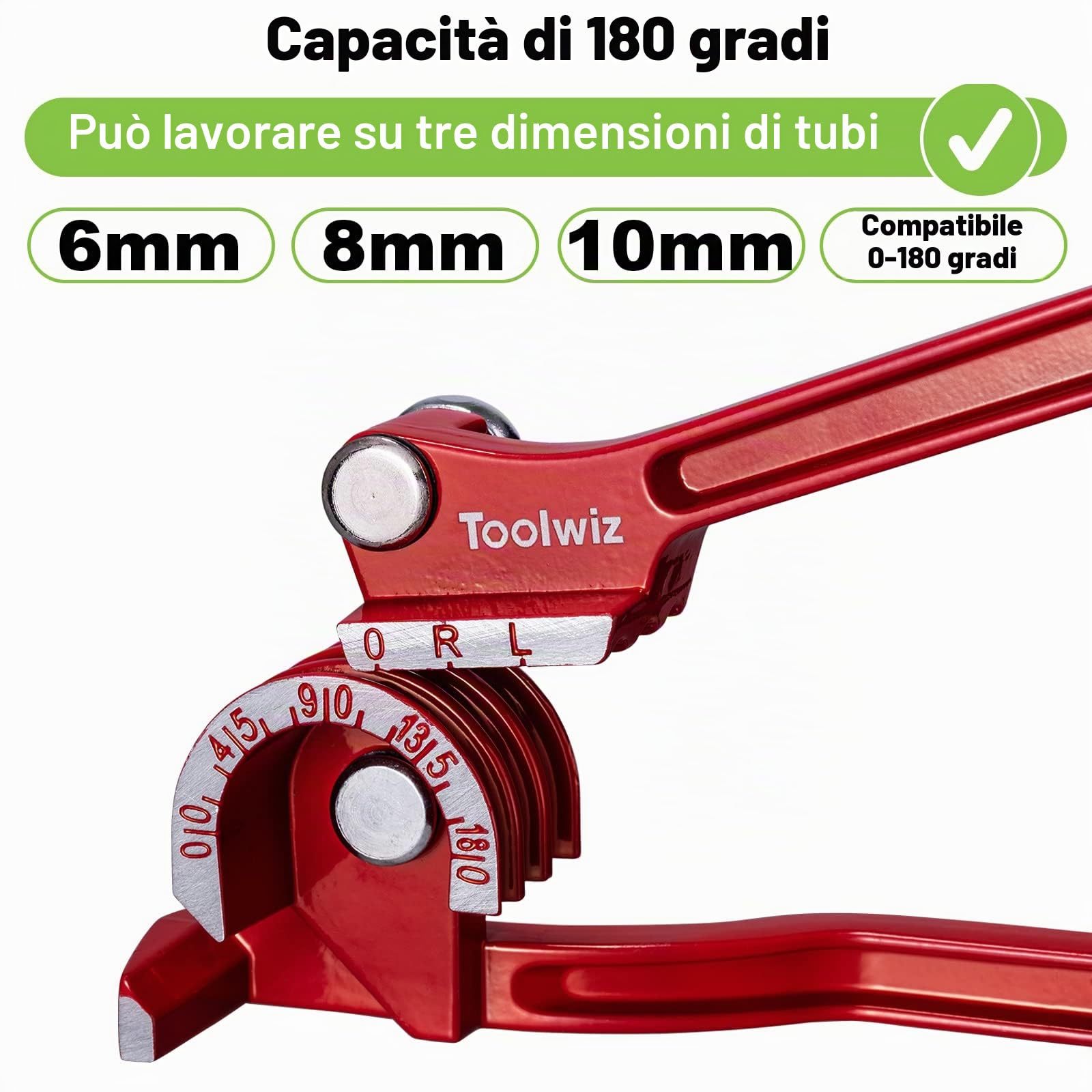 Toolwiz Piegatubi Rame Manuale 3-in-1 Piega Tubi 180 Gradi Curvatubi manuale Per Piegare Il Tubo Da Rame, Alluminio, Ottone 6mm 8mm 10mm, Rosso