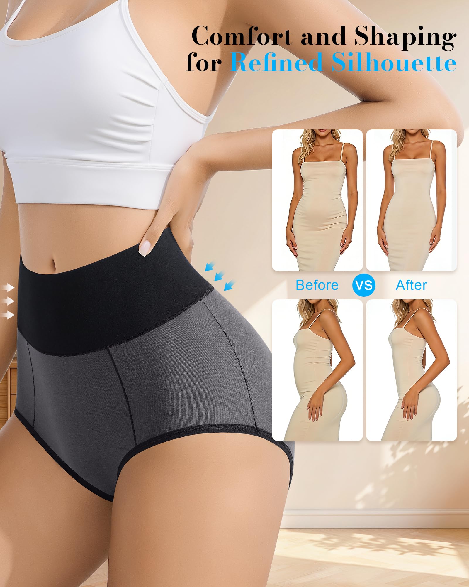 Biancheria intima da donna a vita alta in cotone elasticizzato traspirante post-partum mutandine da donna a copertura completa, confezione da 5
