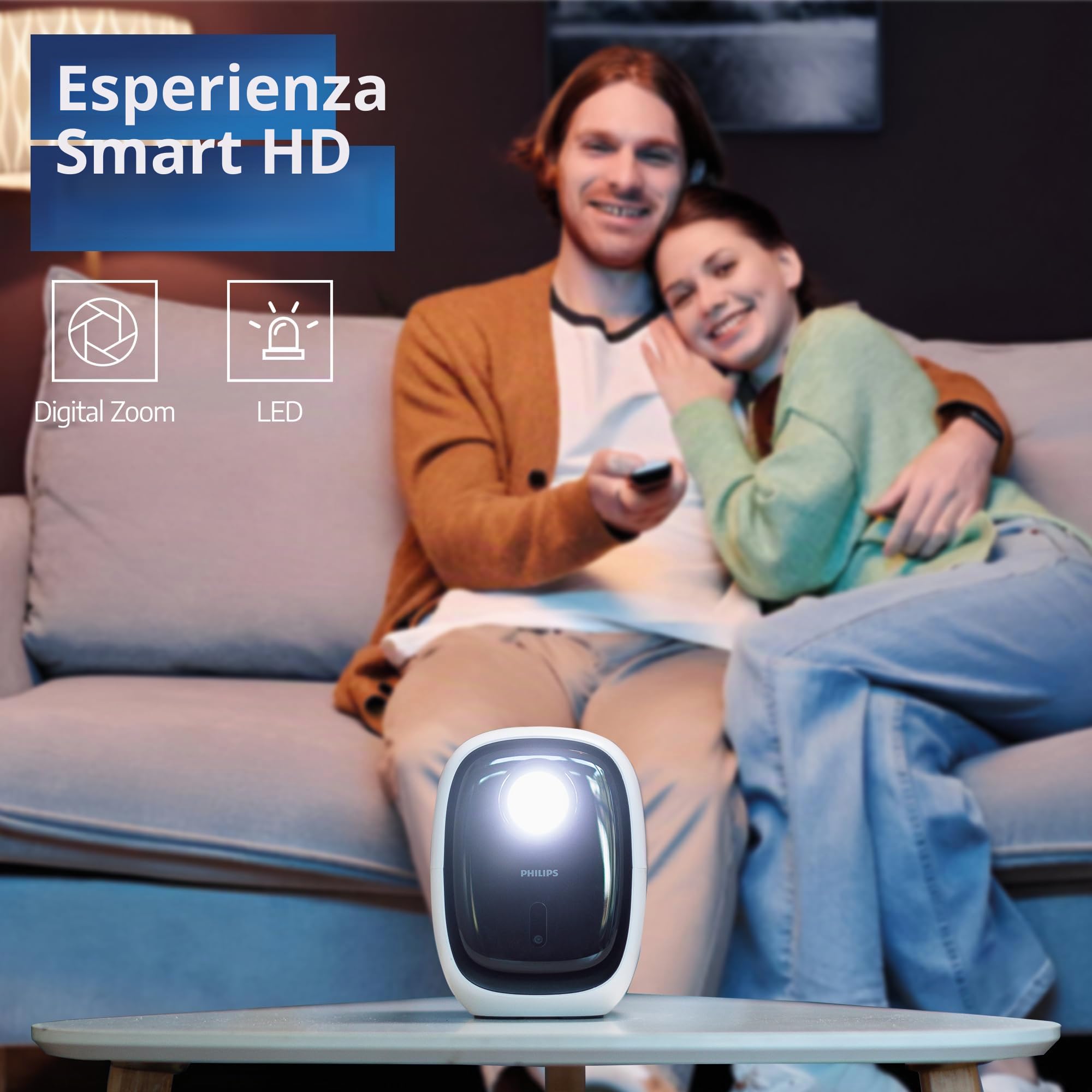 Philips, Neopix 130, Proiettore Home Theatre, Correzione avanzata delle immagini, Full HD 720p, LED, Modalità Specchio Wi-FI, Audio Stereo, Sistema operativo collegato, Blanco