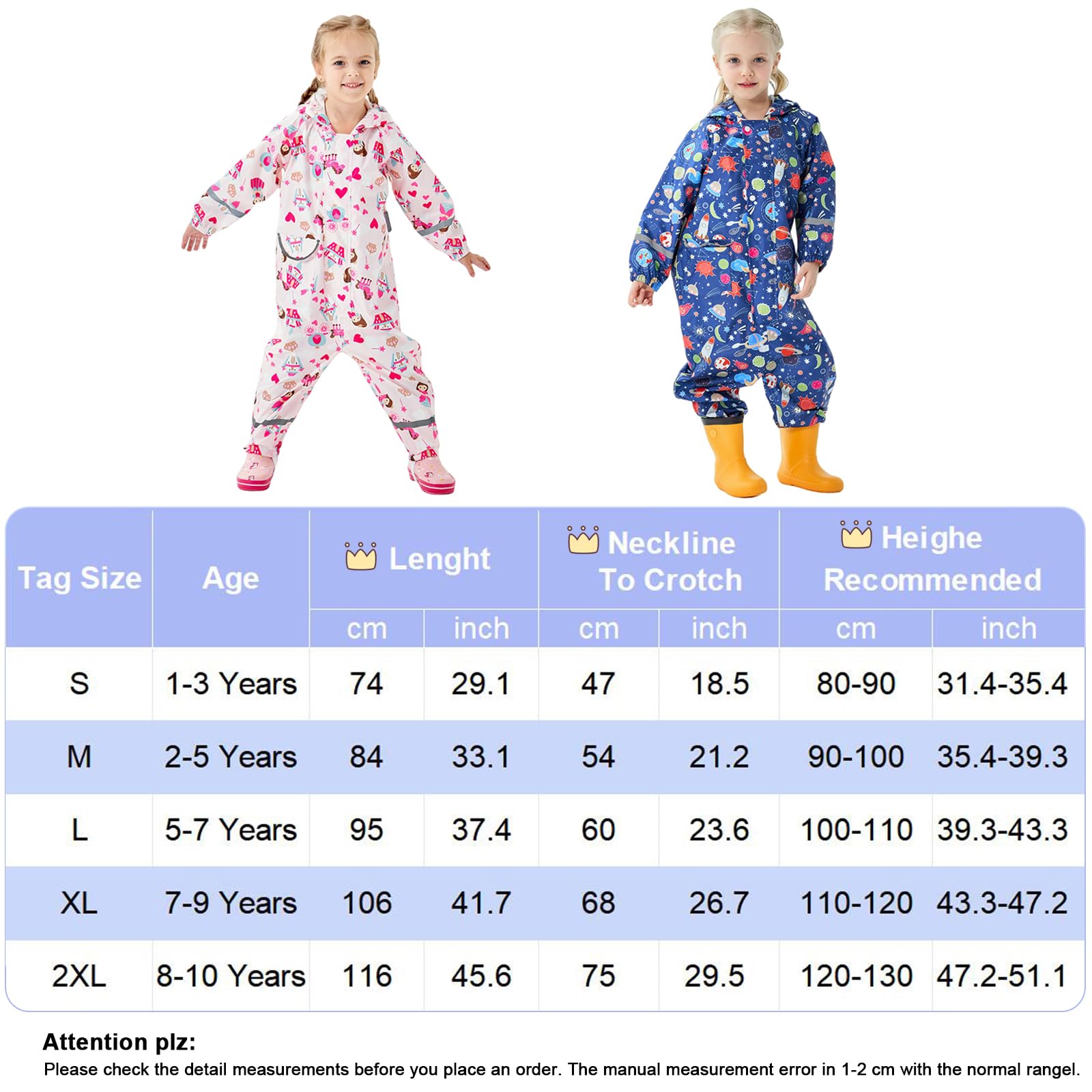 Combinaison de pluie Enfants Garçons Filles Imperméable á Capuche Pantalon Poncho de pluie Réutilisable Vetement Manteau de Pluie 1-10 Ans