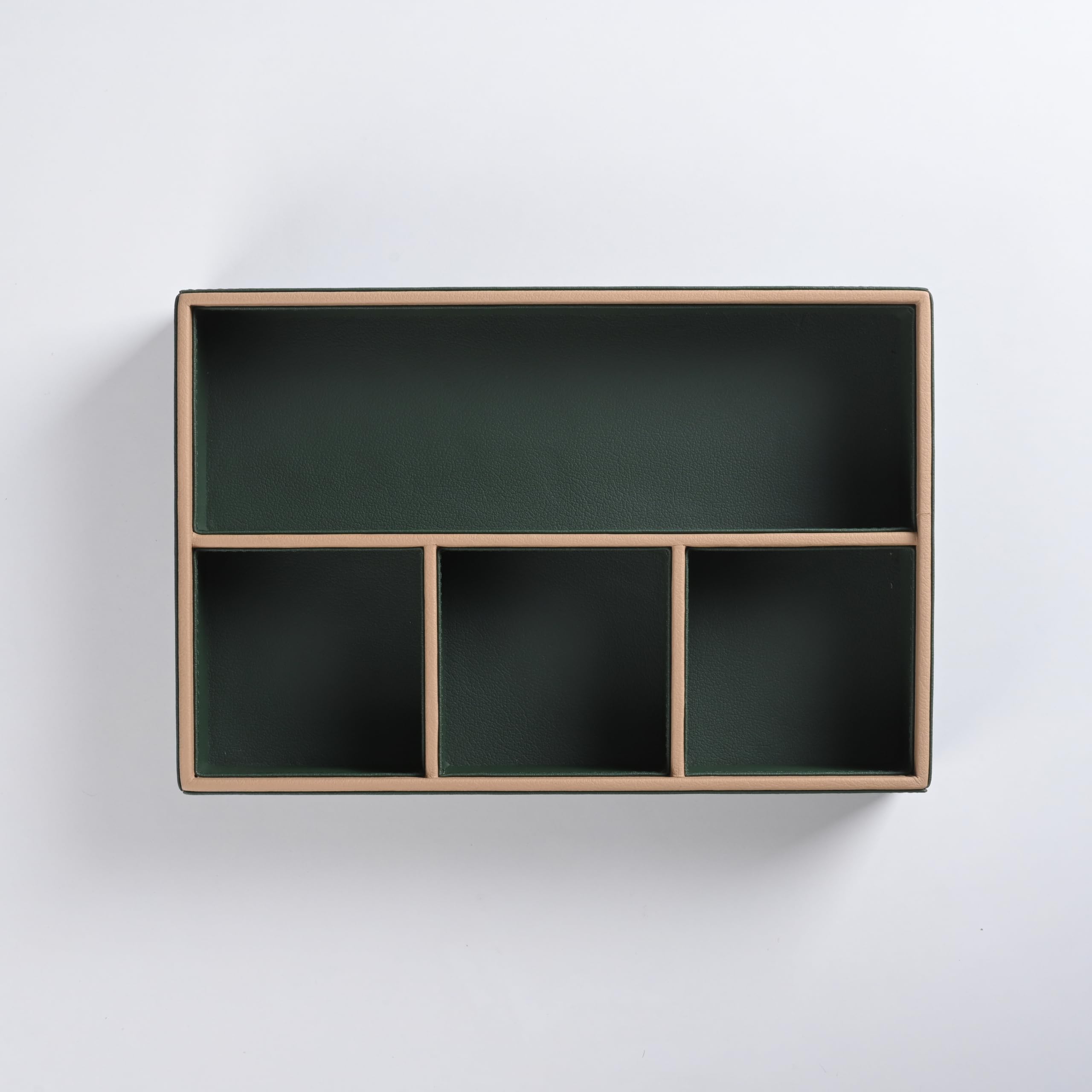 CASA BOTANICAL Desk Leather Organizer Tray with 5 Compartments Stylish | Perfect For Jwelry Organizer, Office, Study, Table, Bedside Tray, Cosmetic, & Decoration | Beige Multi-Functional Storage 1