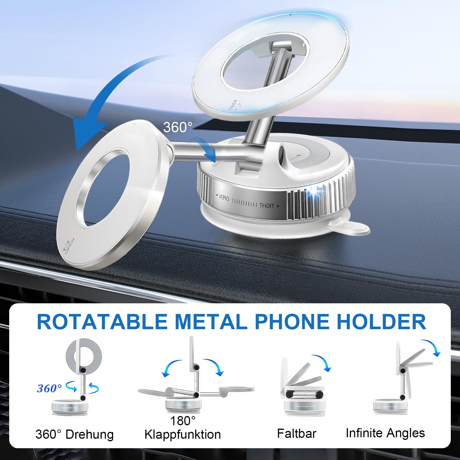 HA BIN Supporto Magnetico Cellulare Auto,Supporto Telefono Auto Ventosa, 360° Rotazione Pieghevole, Magnete Super Compatibile con tutti i telefoni, con iPhone 16 Pro-12 e Android