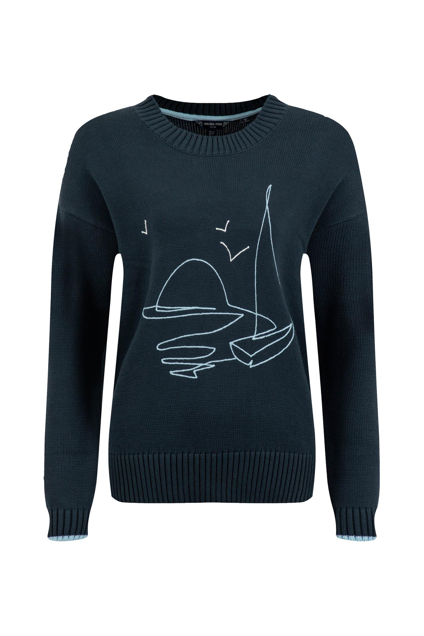 Weird Fish Women's Lauro Embroidered Crew Knit Jumper in Navy | Size: 12