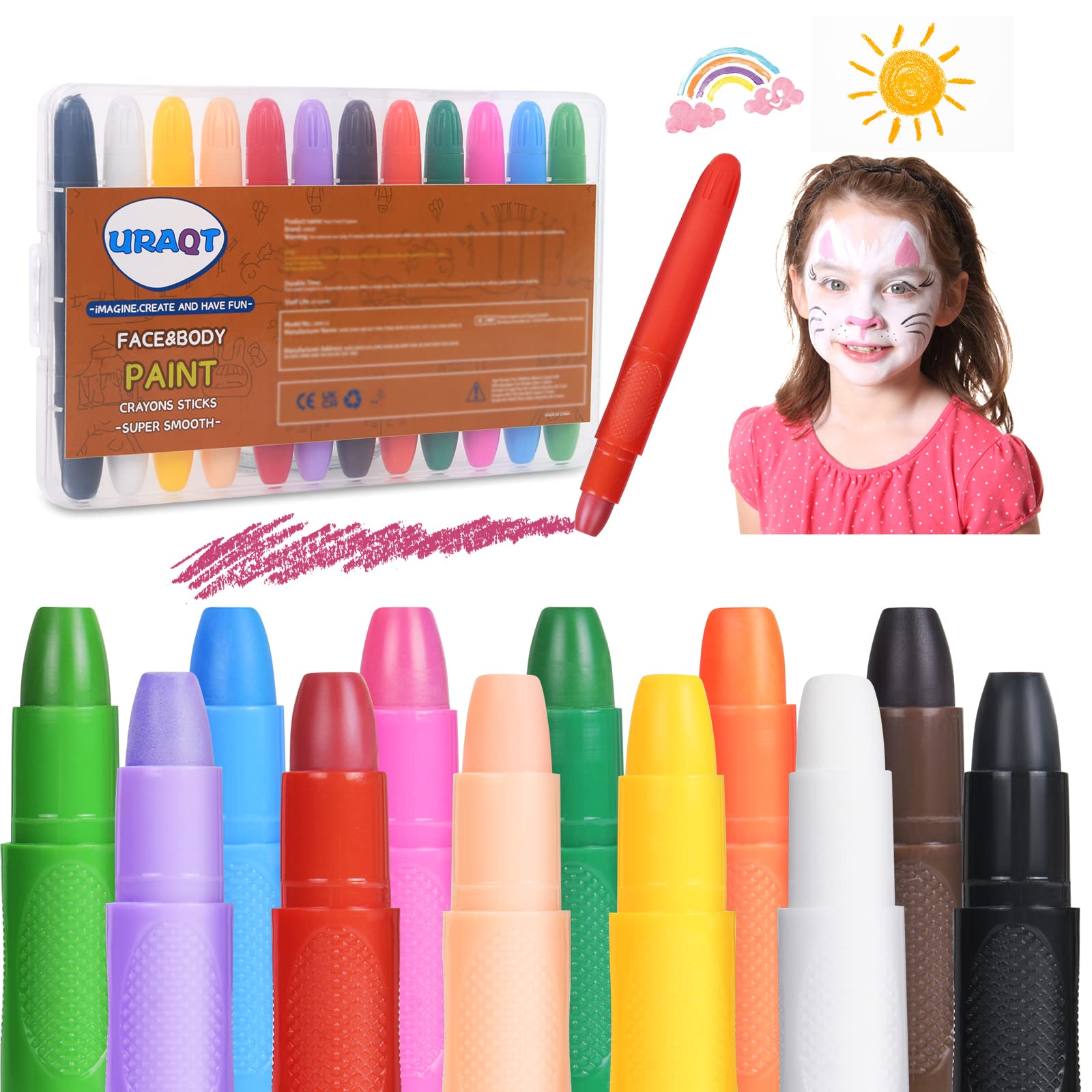 URAQT Pinturas Cara para Niños, 12 Colores Seguridad No Tóxica Pintacaras Infantil, Pintura Corporal y Facial para Barriga Embarazada, Pinturas Maquillaje Halloween Festival Fiesta Cosplay adulto niño — view 8