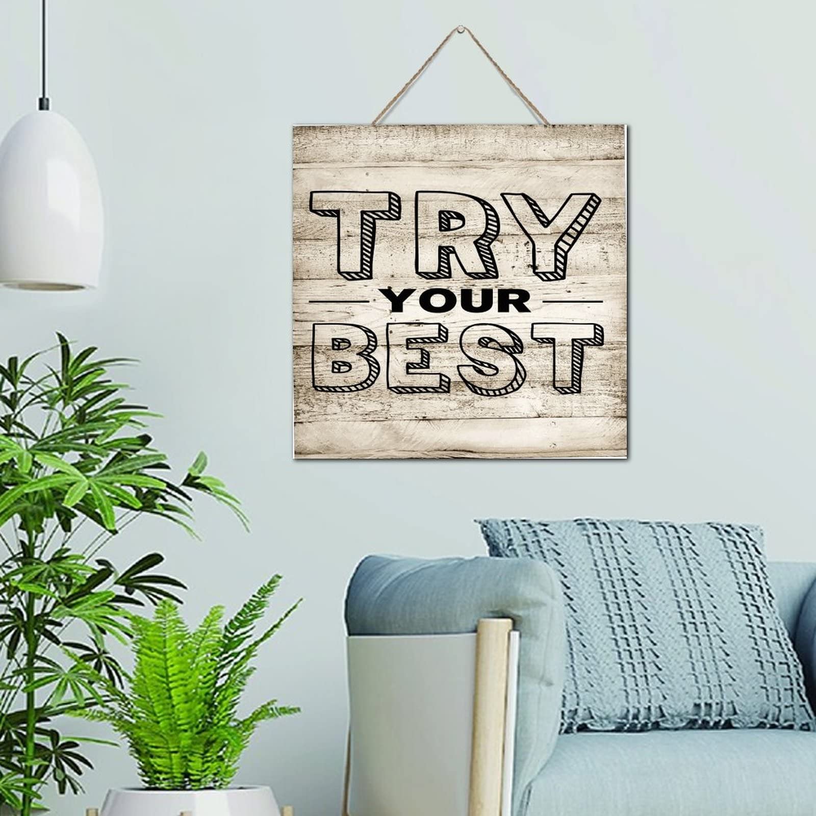 Panneau bois Try Your Best deco murale vintage pour habiller un mur vide