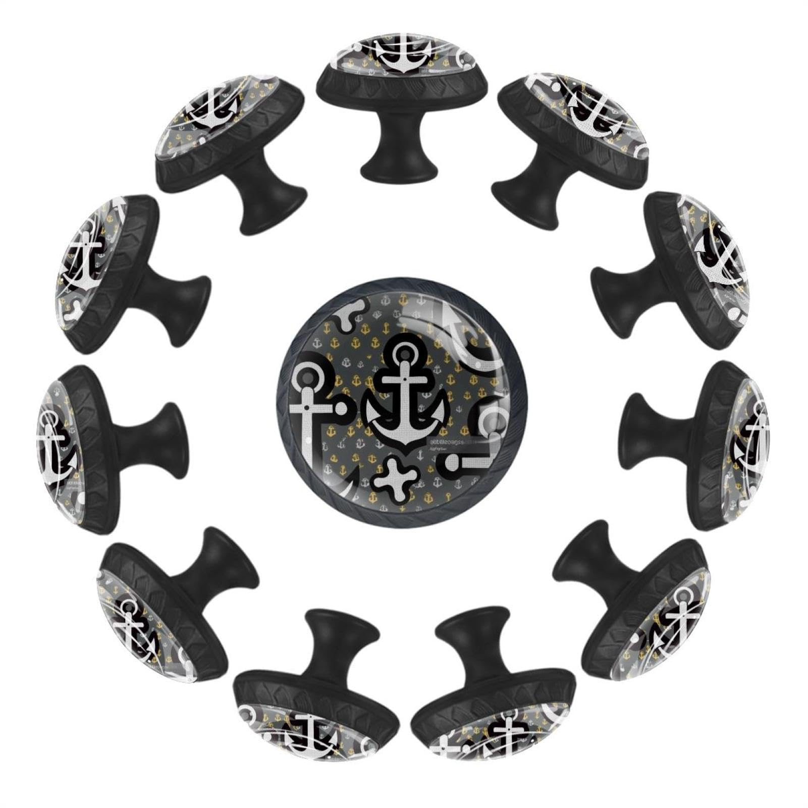 Boutons de meuble en verre de cristal ancre grise au design classique