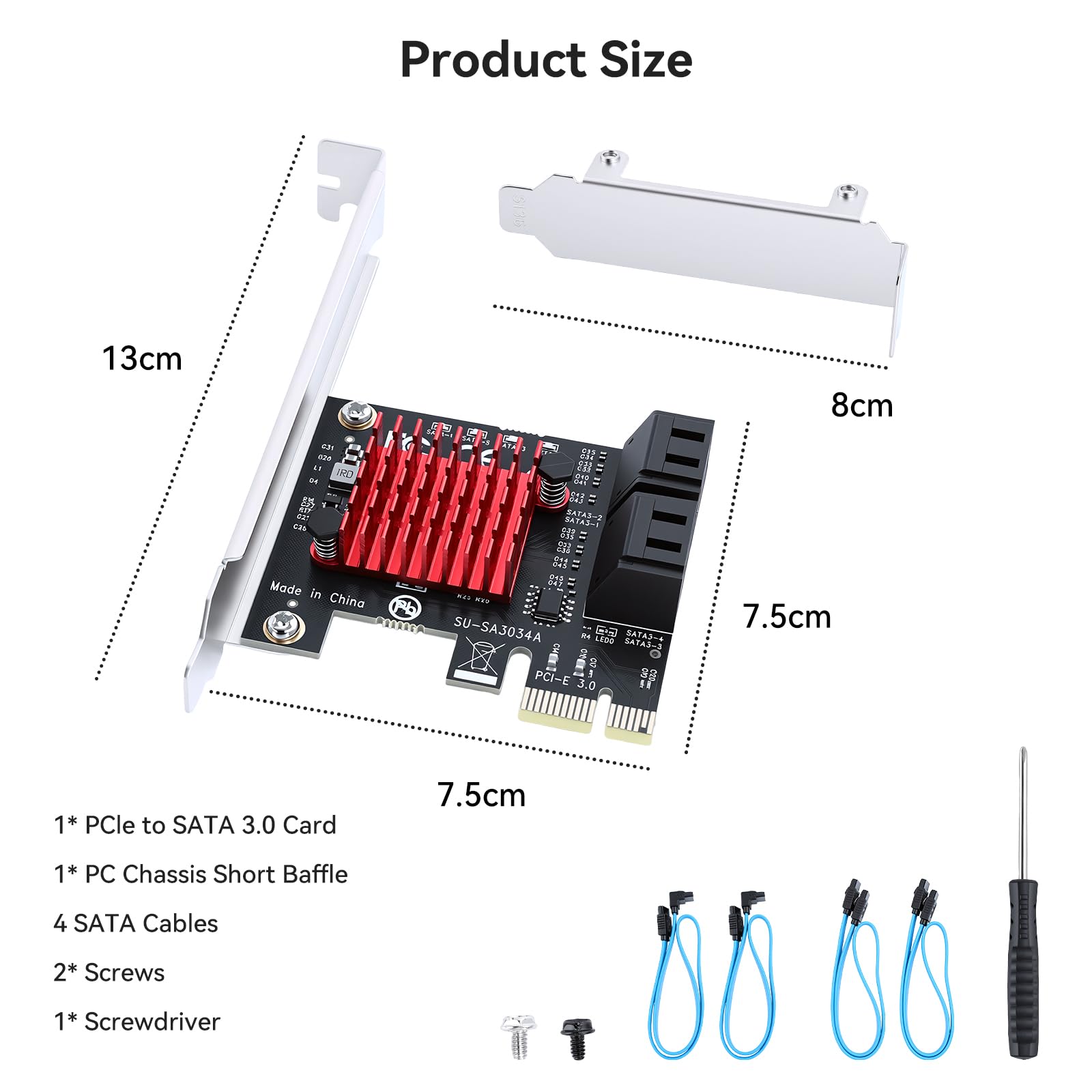 ELUTENG Adaptateur PCI-E vers SATA 4 ports PCIe carte d'extension 6 Gbps SATA 3.0 contrôleur PCI Express Carte contrôleur avec 4 câbles SATA Support à profil bas pour Windows/Vista/Linux