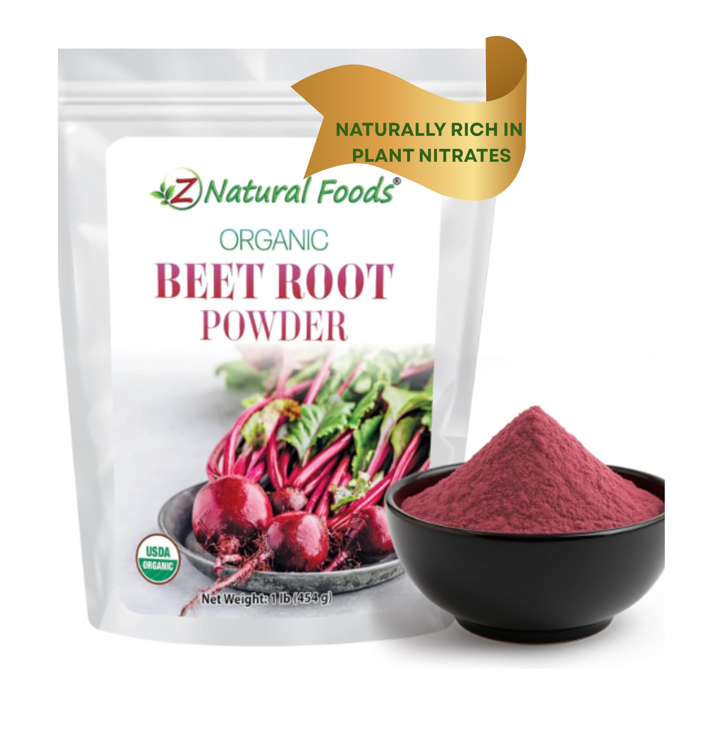 Z Natural Foods Organic Beet Root Powder - Nutrient-Dense Beetroot Powder with Antioxidants, Nitric Oxide for Heart Health, Energy - Perfect for