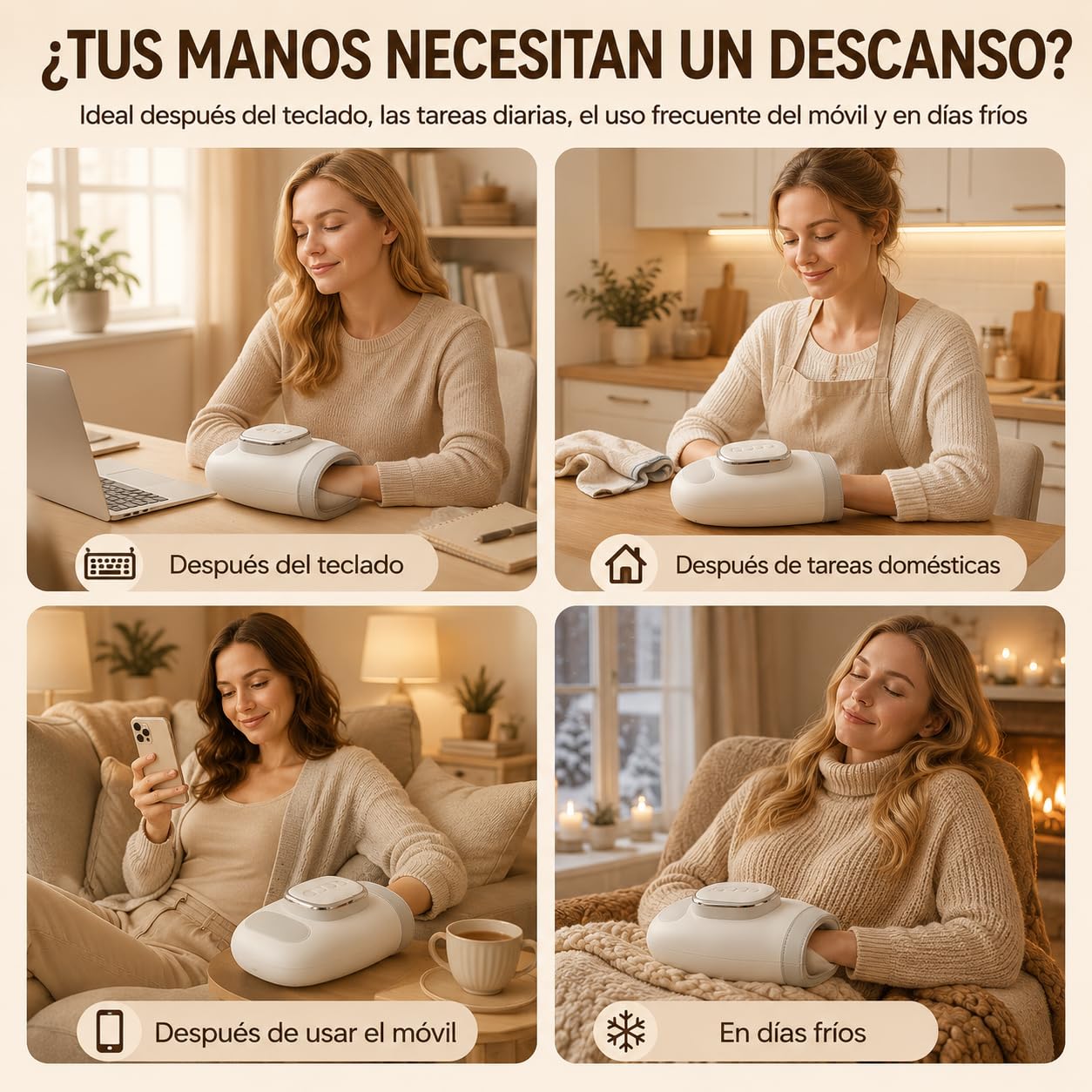 Masajeador de Manos Eléctrico con Calor, Guante Masajeador de Mano con Compresión de Aire, 3 Modos y 5 Intensidades, Recargable, para Dedos, Palma y Muñeca, Regalo para Mujer Hombre
