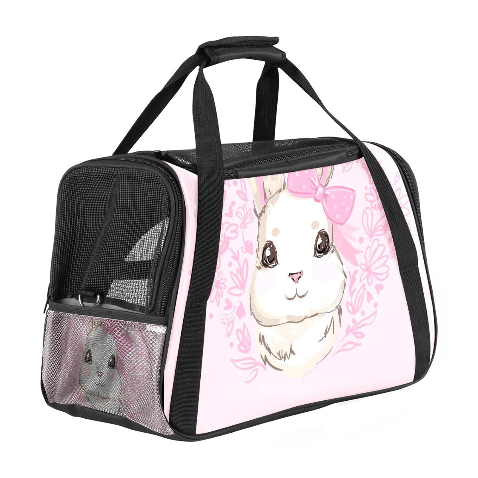 Sac transport chat avion imprimé lapin rose pour voyage