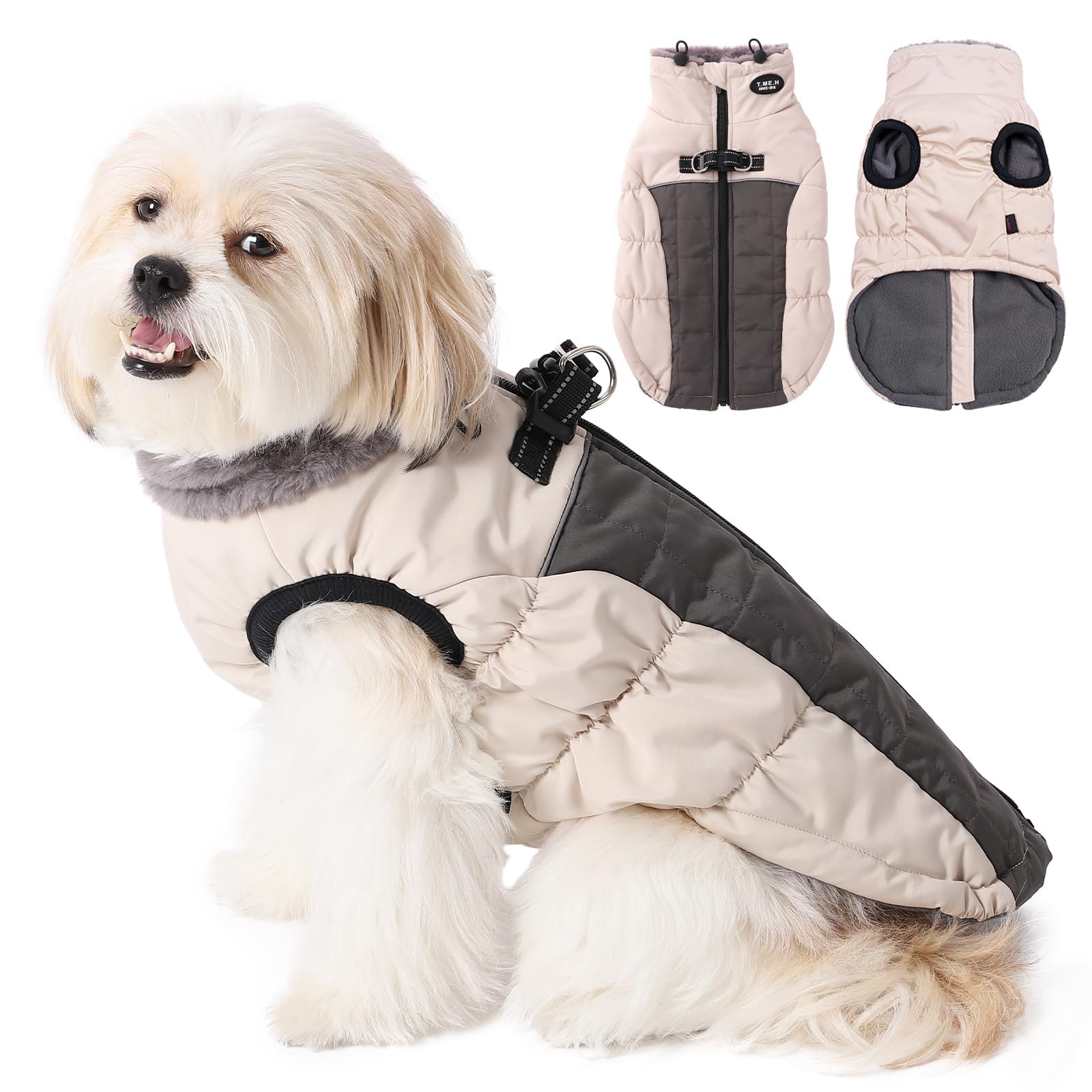 Savlot Hundejacken für den Winter Winddicht Wasserdicht 2 in 1 Outfit Kaltwettermantel Hundewestengeschirr Welpen Winter Warme Jacke Kleines (XL, Weiß)