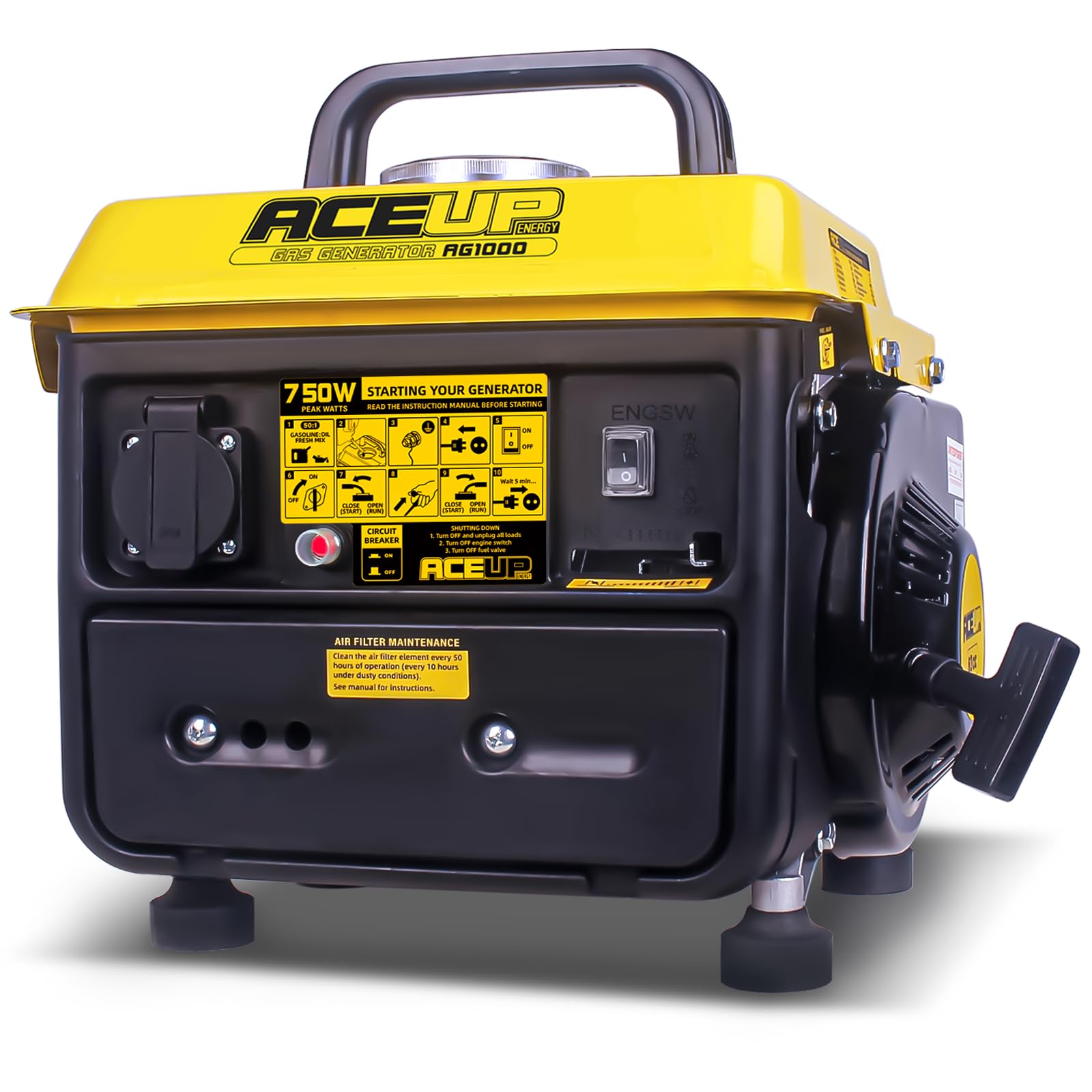 Aceup Energy Generador de gasolina de 750 W, generador portátil de 230 V, 2 tiempos, ultraligero, EURO-V y CE