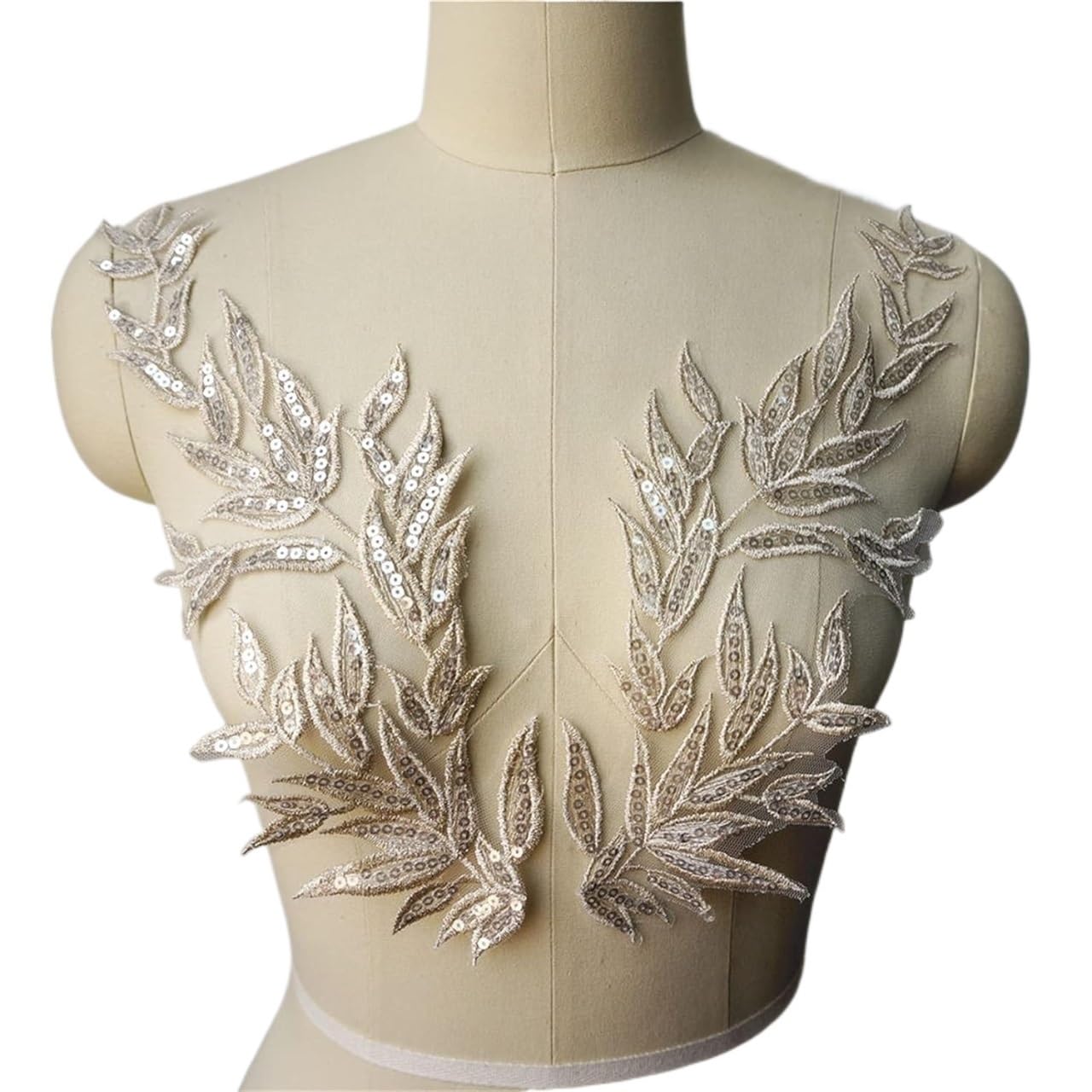 Appliques à coudre dentelle de haute qualité feuilles et paillettes
