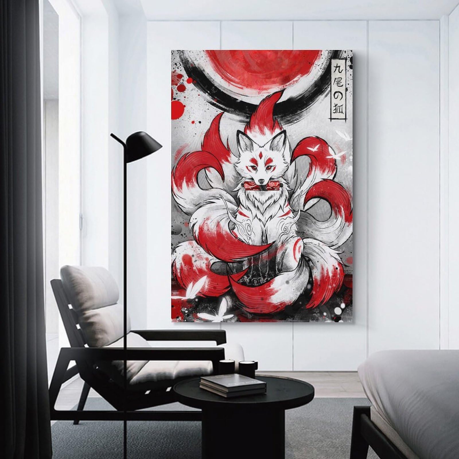 Junmoney Decorative Wall Artwork Nine-Tailed Fox Illustration, 20x30inch(50x75cm), for Calm Bedrooms, Home Corners Or Flats, An Easy Wall Refresh for Bedrooms
