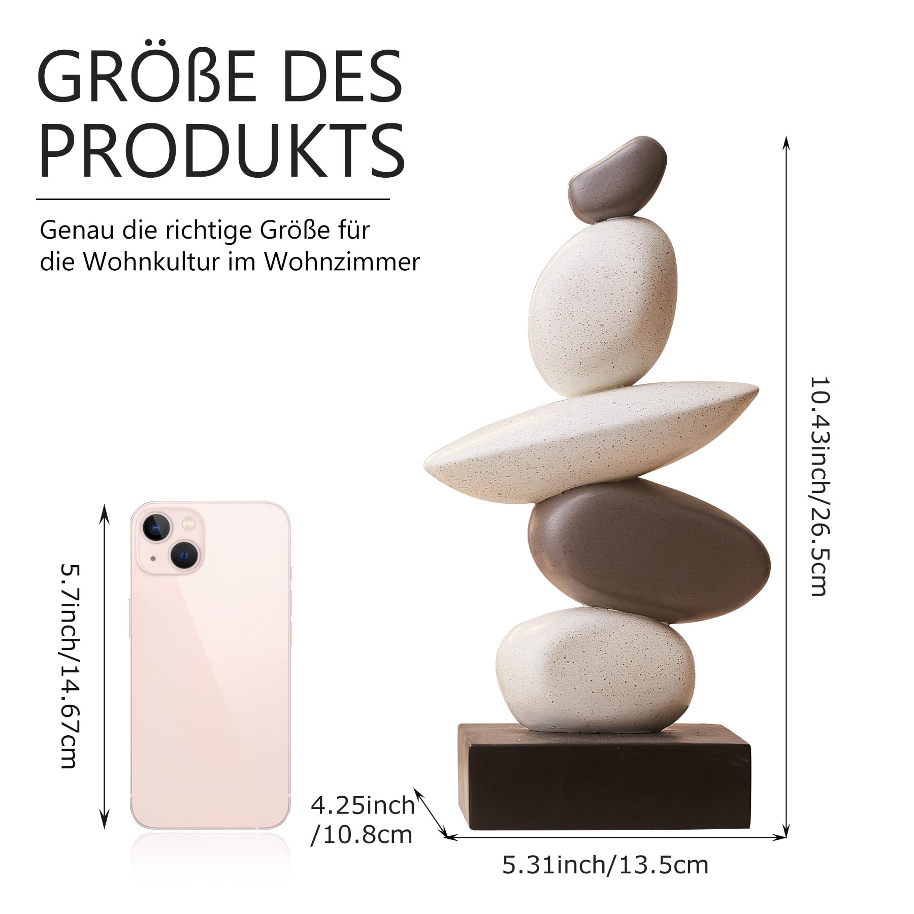Simulierte Sandstein Skulptur Deko für Wohnzimmer, Moderne Harz Stein Skulpturen für Couchtisch Dekorationen, Weiß und Grau Statue für Regal Bücherregal Deko, Geschenke für viel Glück, Gesundheit