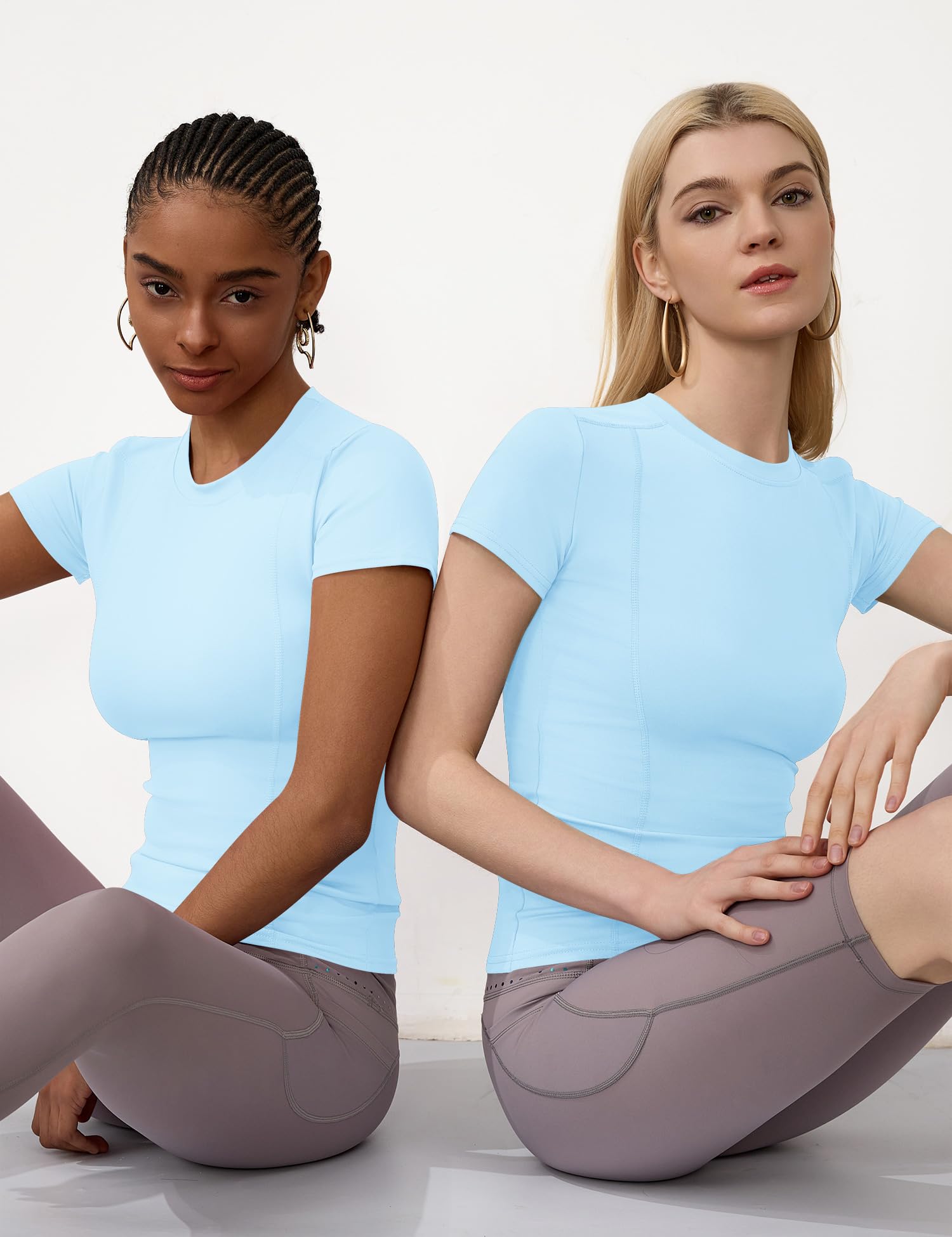IECCP Haut de sport sans couture à manches courtes pour femme, perméable à l’air et extensible, pour gym, fitness, yoga
