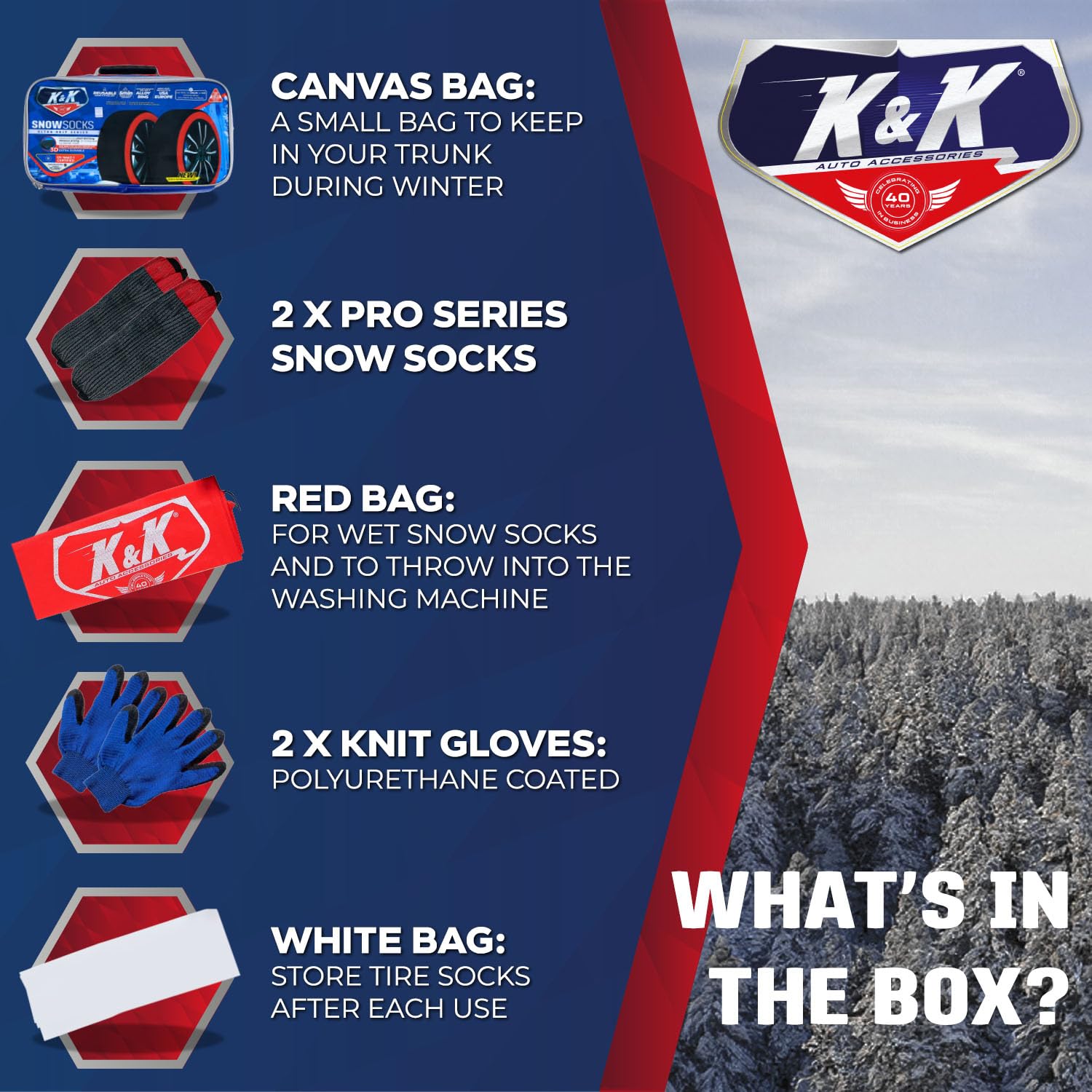 K&K Auto Accessories Snow Socks for Tires - Pro Series for Ultimate Grip Alternative for Tire Snow Chain - Snow Traction Device for Passenger Cars SUVs Trucks Winter Emergency Accessory (Medium)