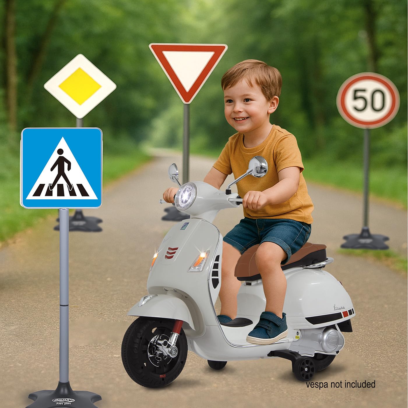 Jamara, kit de signalisation, Grand A avec 5 panneaux de signalisation différents, montage facile grâce aux éléments attachables, plastique robuste et léger, 460257
