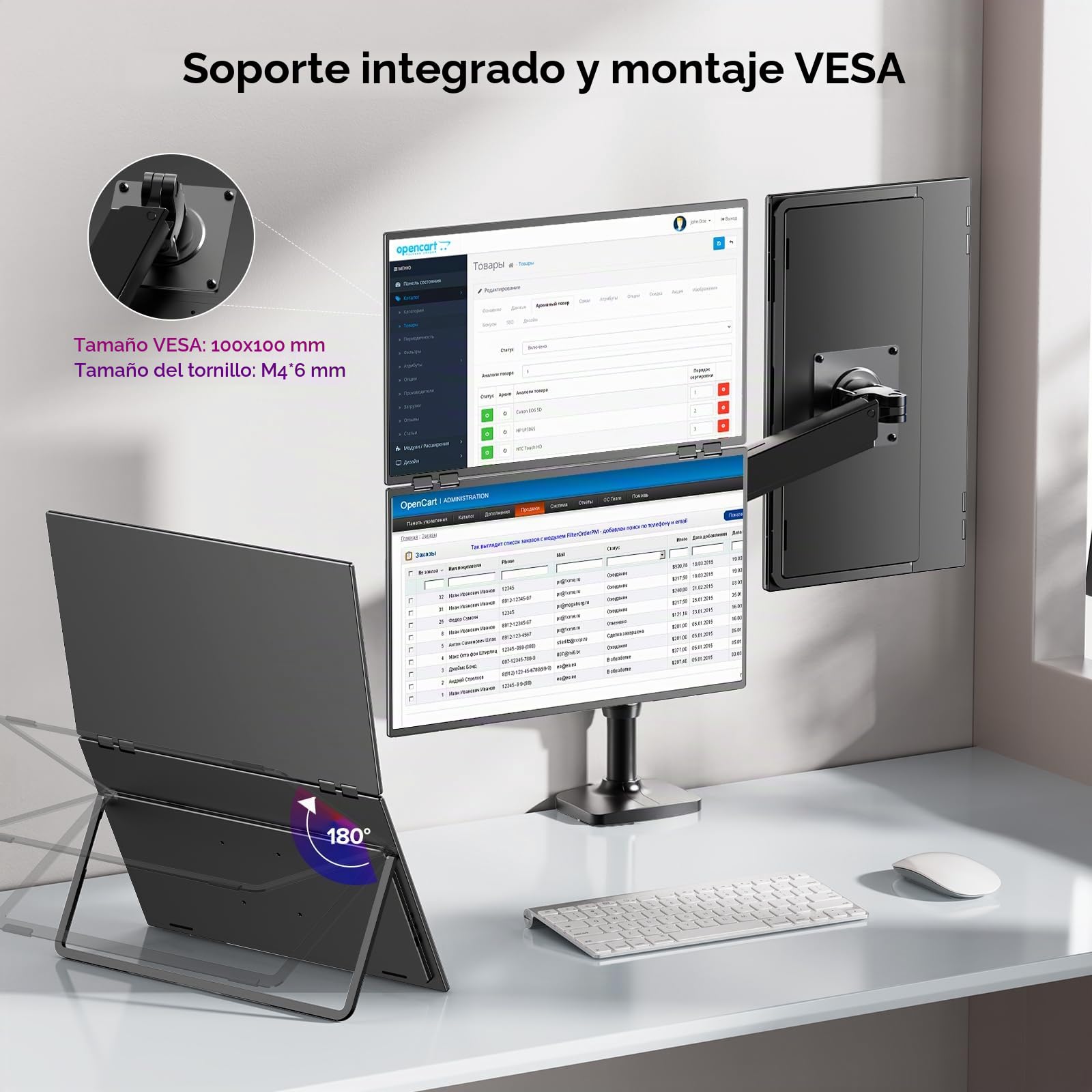 UPERFECT Delta - Monitor Dual portátil de 23,8 Pulgadas, 100 Hz, 1080P HDR 360°, Plegable, con Soporte y VESA, para Ordenador portátil, PC, teléfono, Consola de Juegos (no Necesita Controlador)