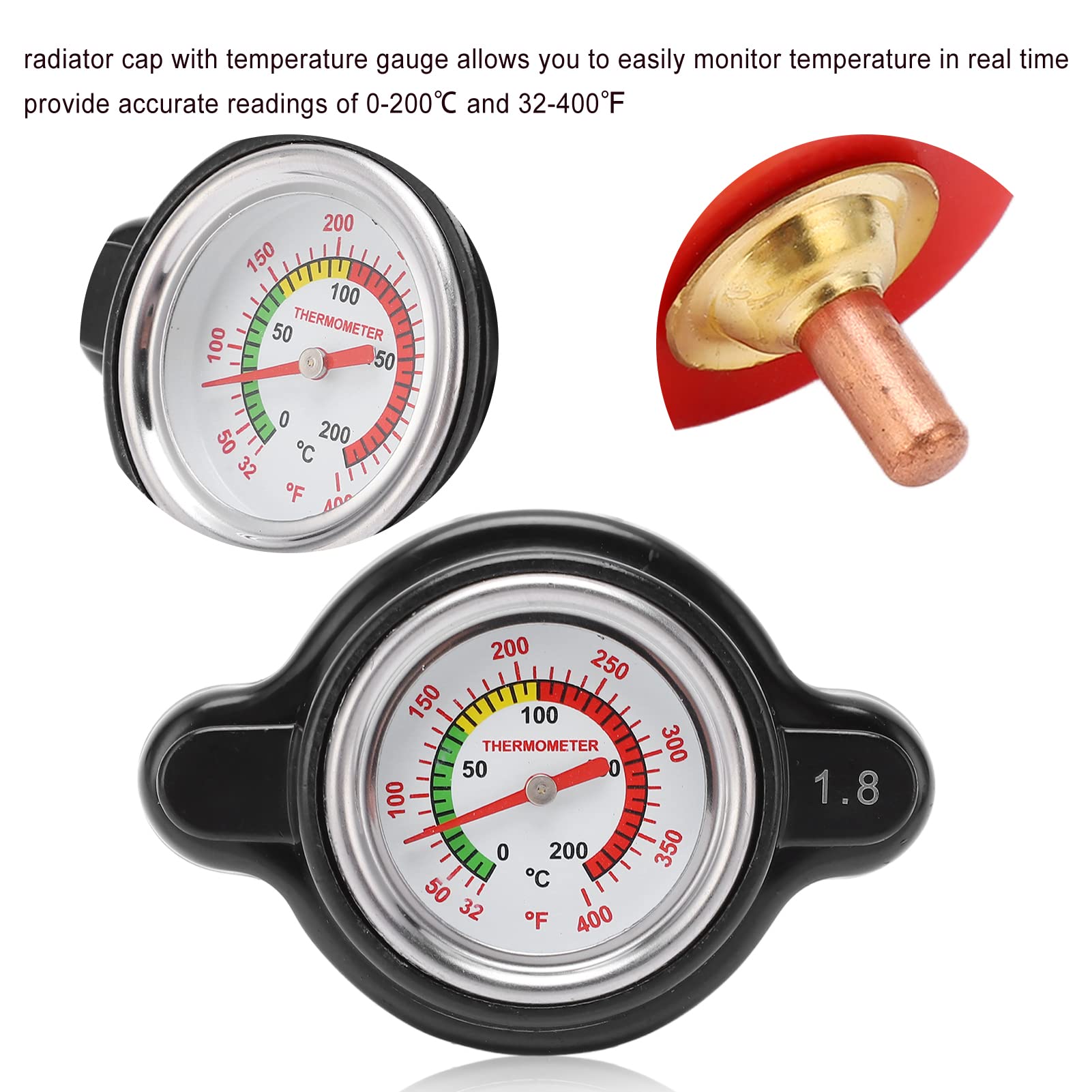 Aramox Tappo Radiatore Indicatore Temperatura, Tappo Radiatore Ad Alta Pressione con Indicatore di Temperatura 1,8 Bar 1638630001 Sostituzione Ad Alta Precisione