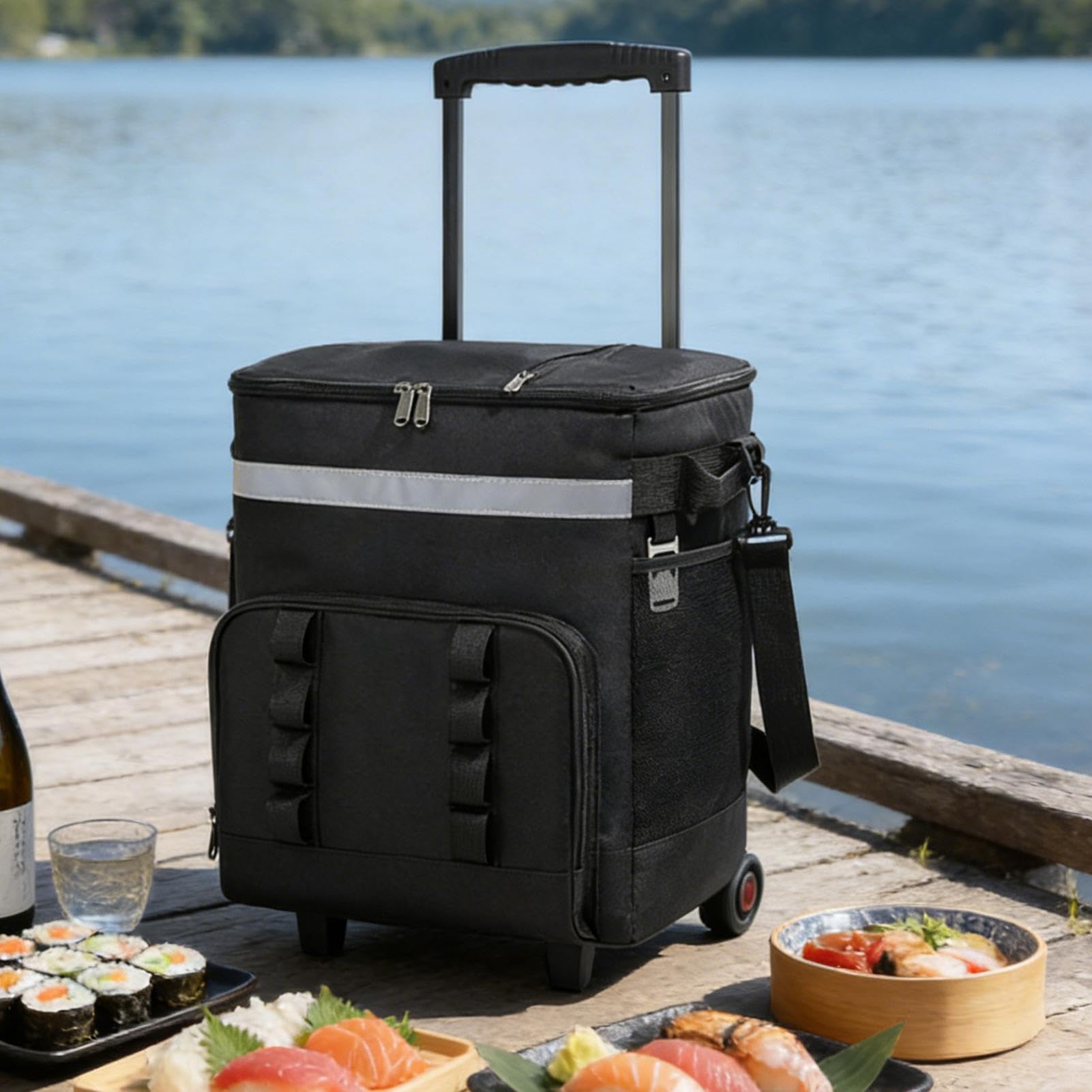 Nevera con ruedas – Con asa, 35 l, revestimiento impermeable – Para viajes al aire libre, playa, compras, jardín, fiestas