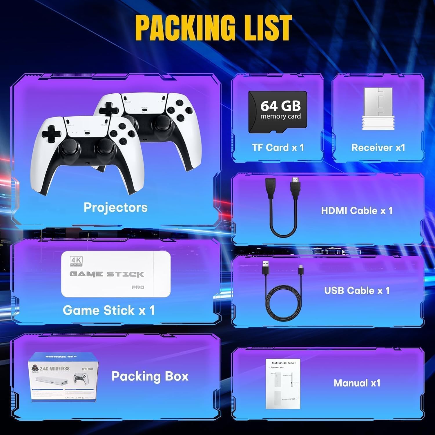 2025 Retro Game Console Stick with 20,000+ Games, 23 Emulators, 4K HDMI Output, Plug & Play TV Video Game System with TF Card & 2 Wide-Grip 2.4GHz Wireless Controllers (45G) — view 7