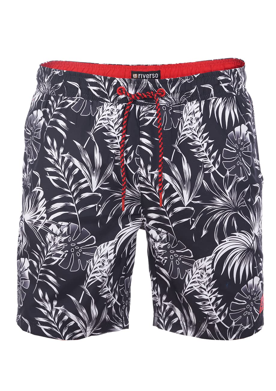 riverso Badehose Herren RIVKai Regular Fit Badeshorts Schwimmhose Sporthose Kurze Hose Shorts Tunnelzug Taschen Sommer Elastischer Bund Muster Schwarz Blau Grün Olive S M L XL XXL 3XL 4XL 5XL