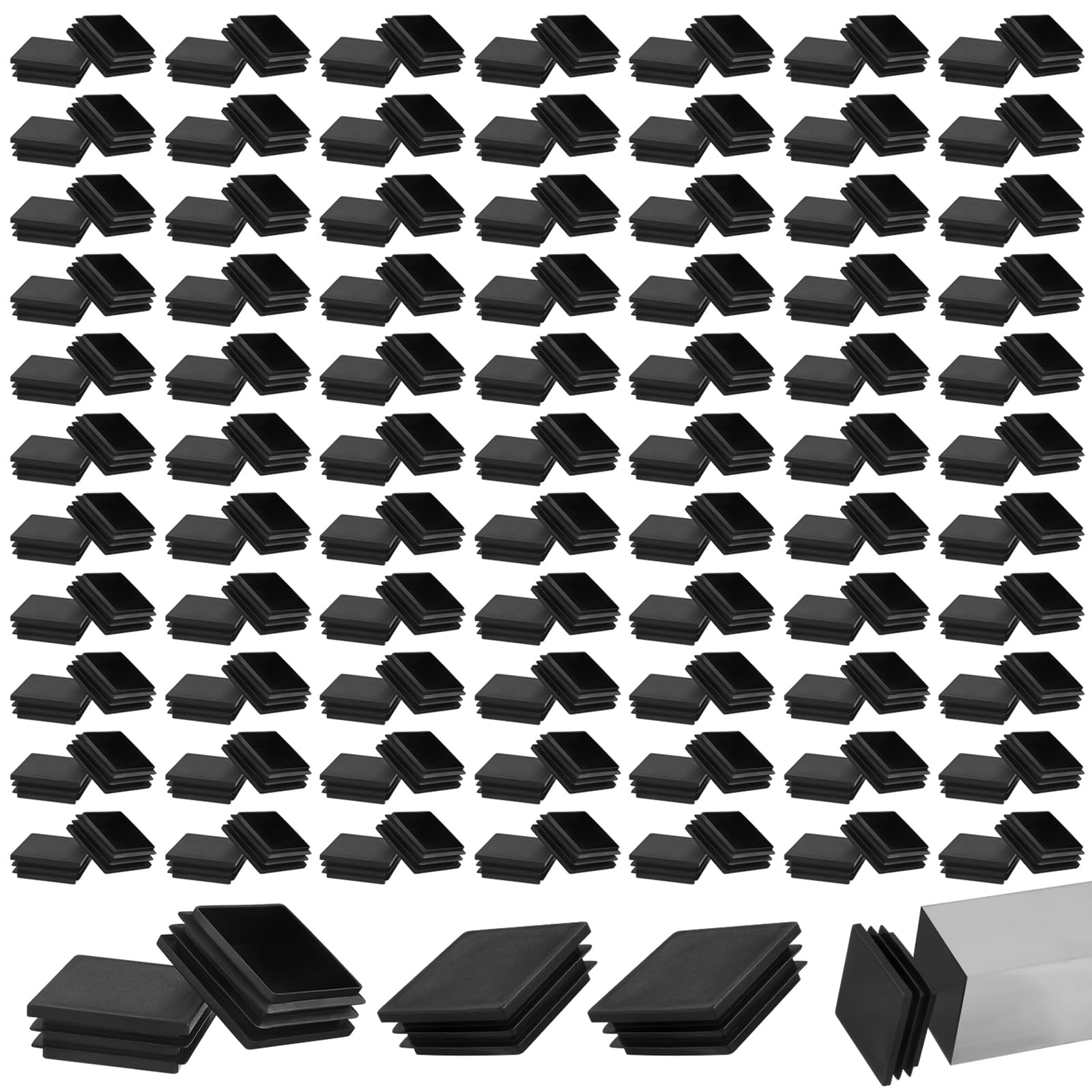 Jetec 200 Pack 1 Inch Square Tube End Caps, 1 Inch Plastic Tubing Plugs