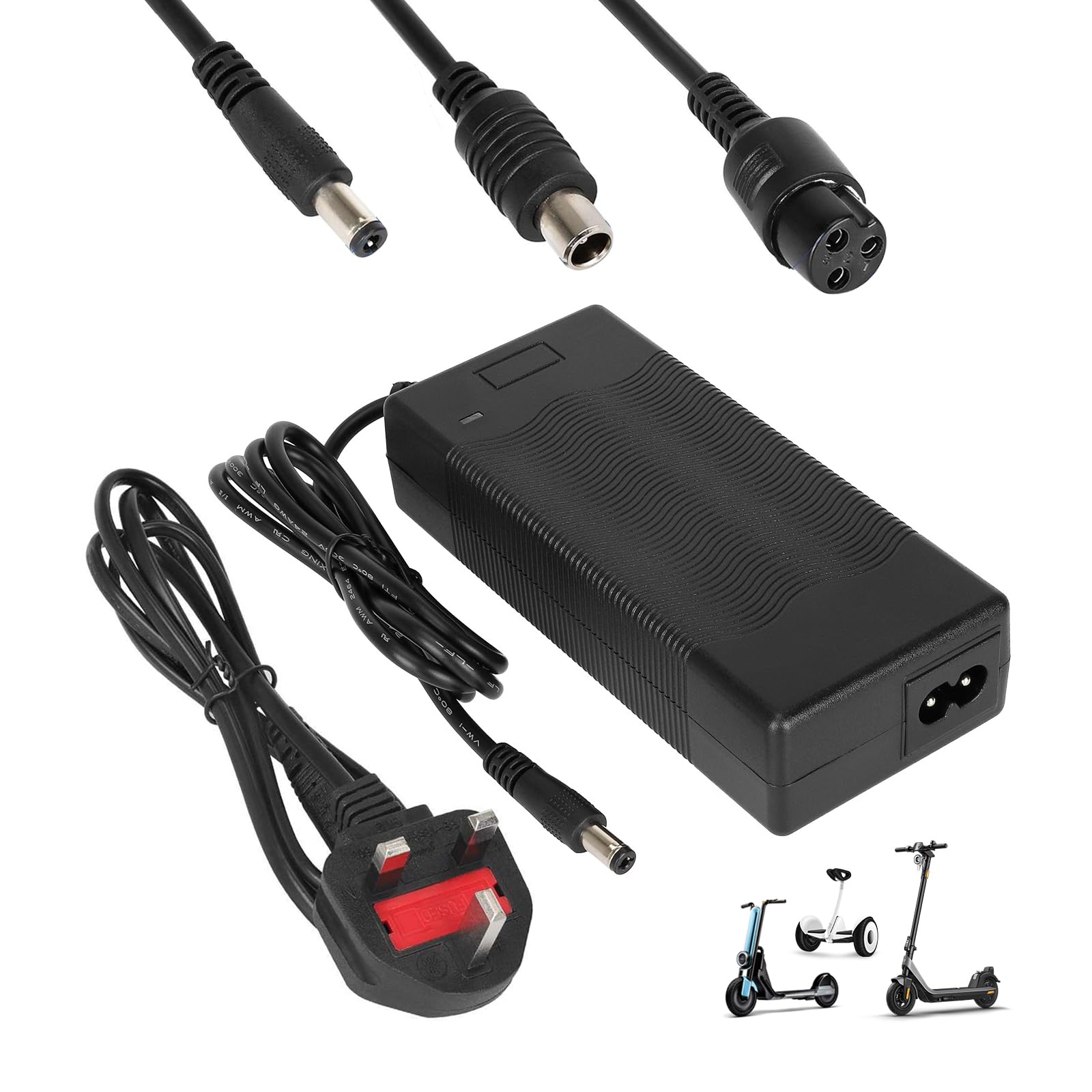 HPGAAVD 42V 2A Electric Scooter Charger，Hoverboard Charger，36V Universal Lithium Battery Charrger with 3 Connectors，Rapid chargers for Hoverboards, Balance Bikes, Drift Boards，Electric Scooter