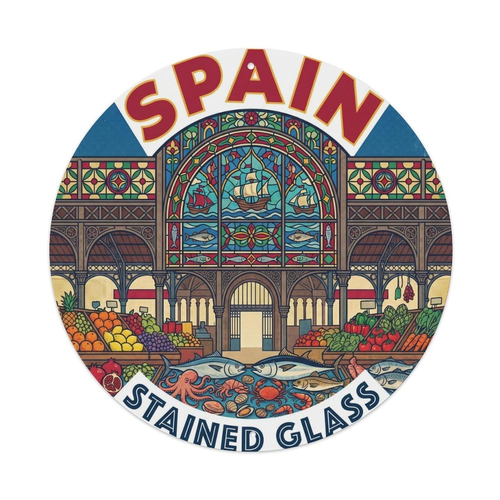 Malaga Atarazanas Glass Spain Landmark Travel Metal Tin Sign
