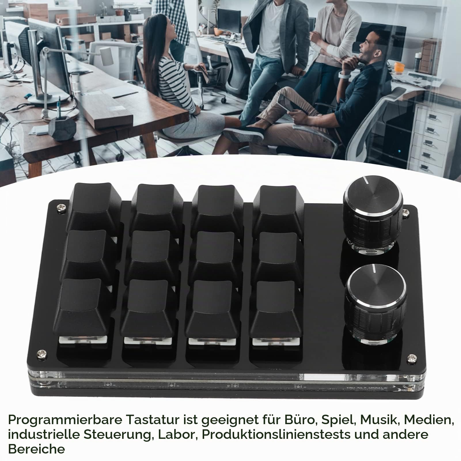 Sonew Einhändig Programmierbare Tastatur, Programmierbare Multifunktionstastatur mit 12 Tasten für Spiele, Musik, Medien, Industrielle Steuerung (Schwarz)