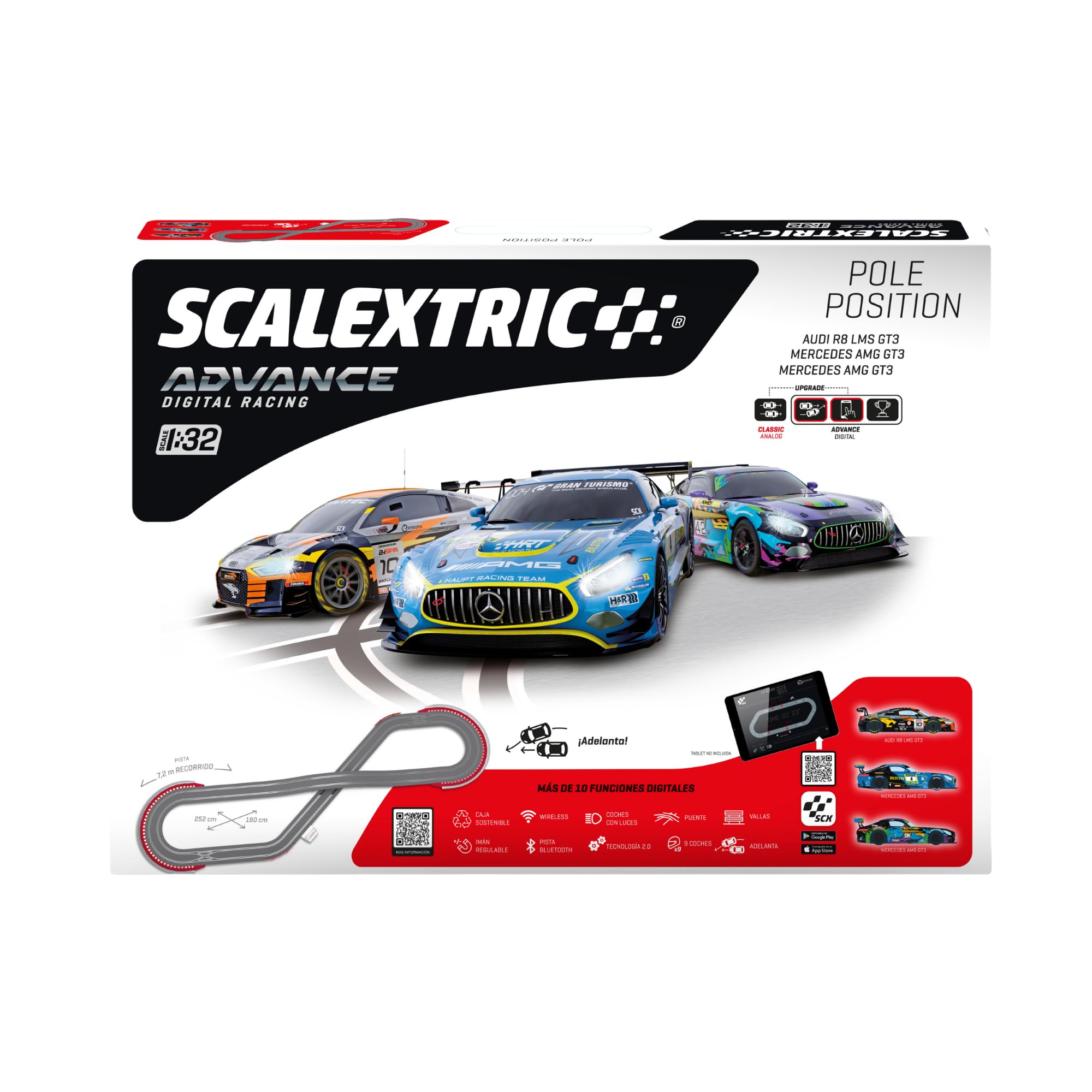 SCALEXTRIC Circuit Advance - Piste de Course complète - 2 Voitures incluses - Échelle 1:32 (Circuito Advance Pole Position)