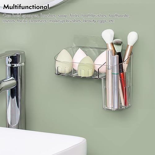 Miniatura 7 de Lunmore Organizador para fregadero de cocina, esponja de plástico y soporte para cepillos, organizador adhesivo para fregadero para baño, cocina