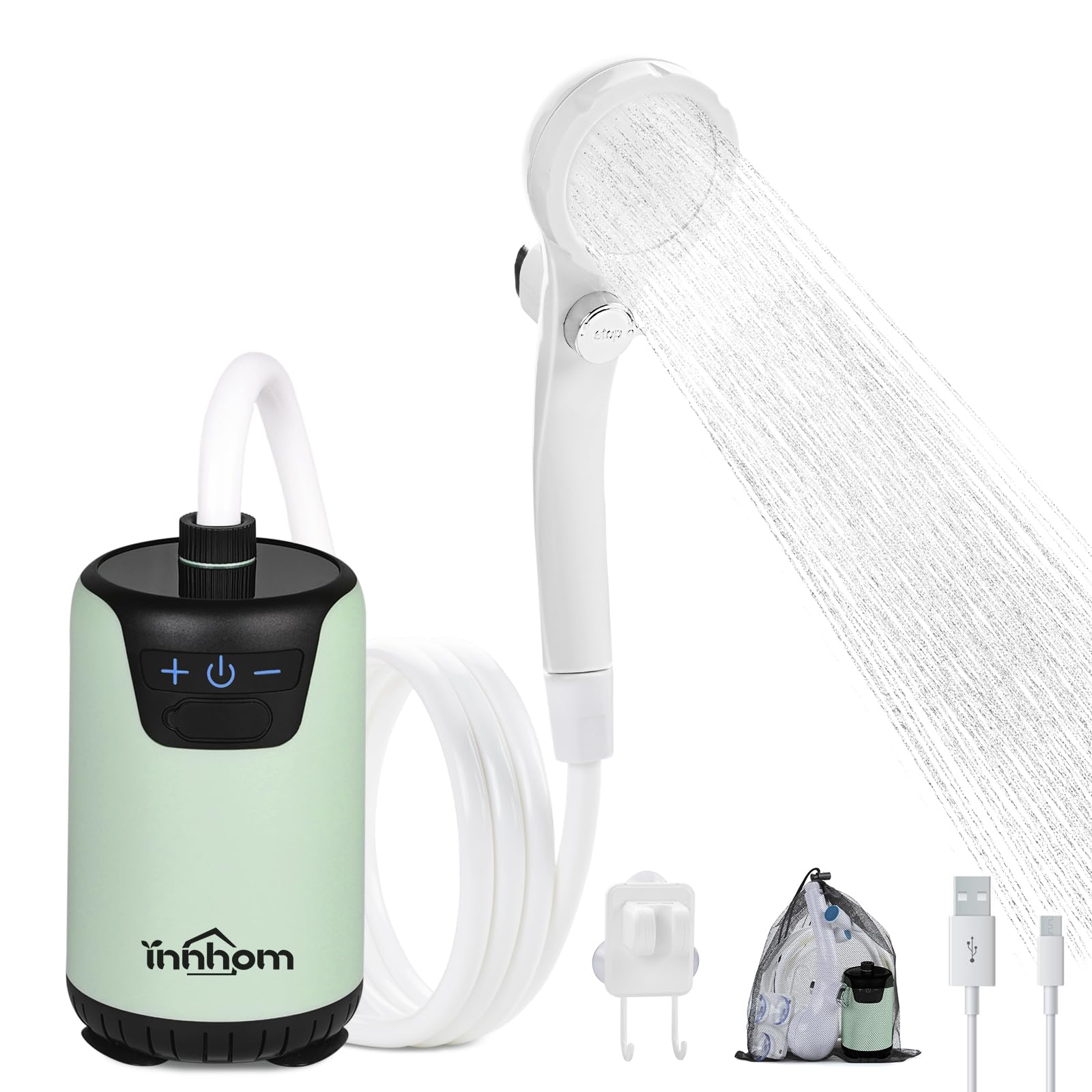 innhom Douche de camping portable, 6000 mAh rechargeable avec affichage LED, 2 modes de douche électrique portable pour camping, randonnée, voyage, lavage