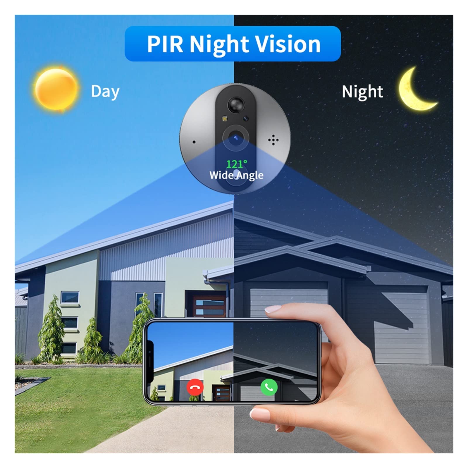 Videocamera per Campanello, 4.3 pollici 1080P Tuya Peephole Campanello Della Macchina Fotografica Casa Intelligente Notte PIR Rilevazione di Movimento Porta Viewer Video Campanello for Porte ,Allarme