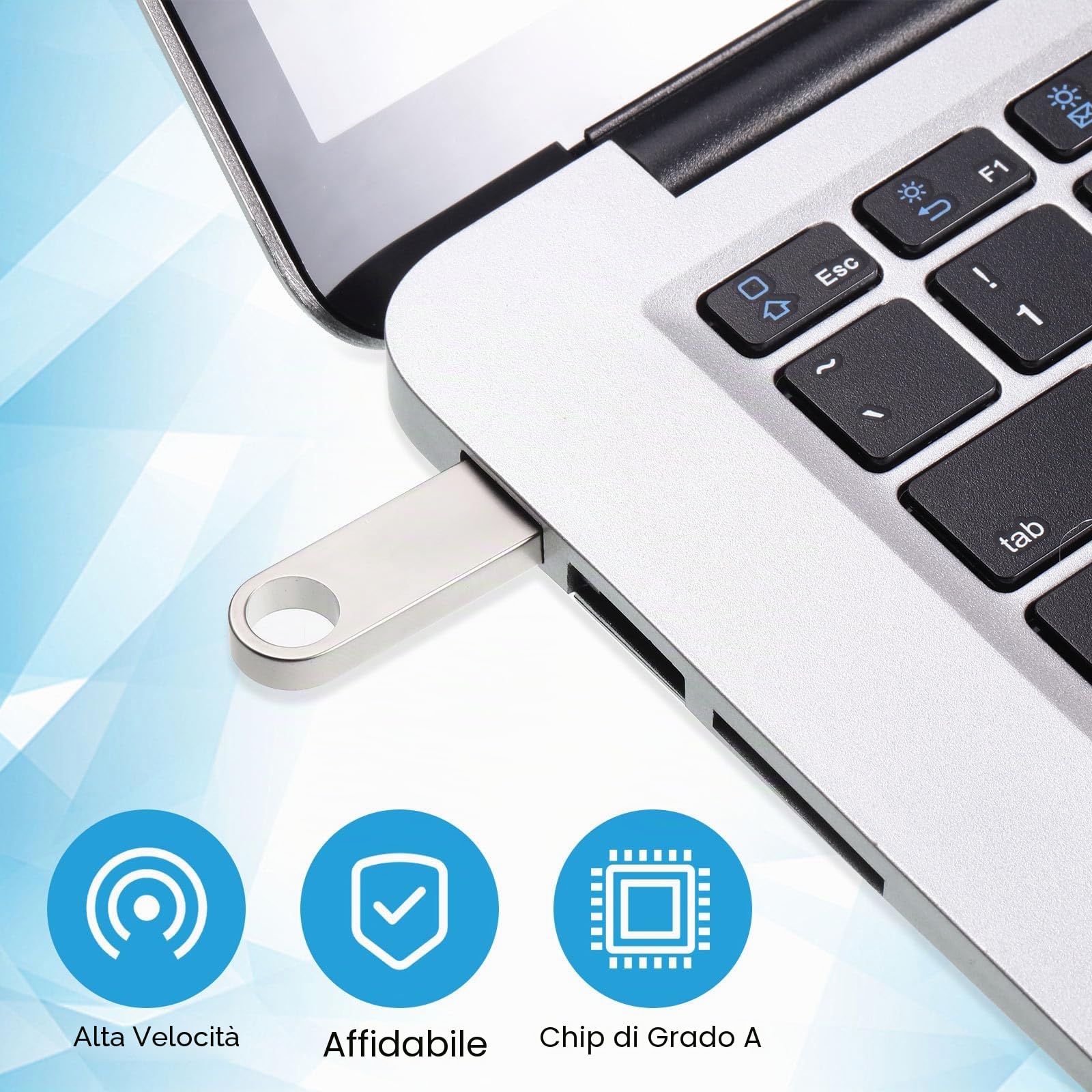 Confezione da 50 chiavette USB 2.0, impermeabili, design in lega di zinco, per PC, computer, laptop, ufficio, scuola, archiviazione dati, argento (4 GB)