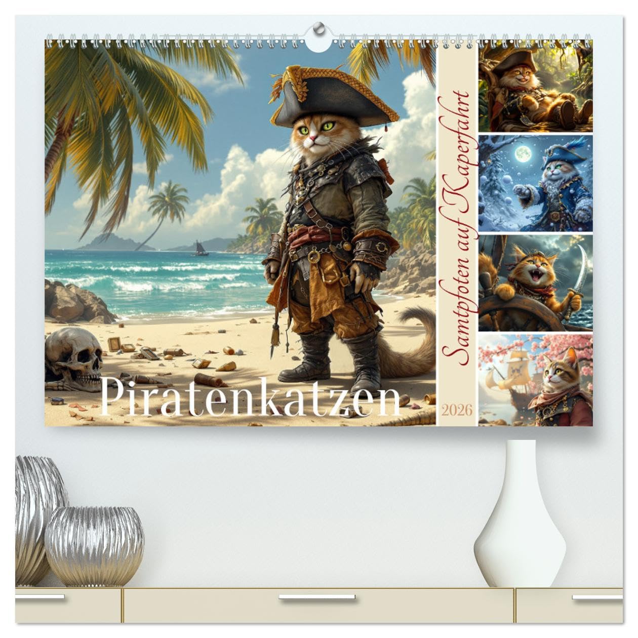 Piratenkatzen- Samtpfoten auf Kaperfahrt (hochwertiger Premium Wandkalender 2026 DIN A2 quer), Kunstdruck in Hochglanz: Die Abenteuer der Piratenkatzen. (CALVENDO Tiere)