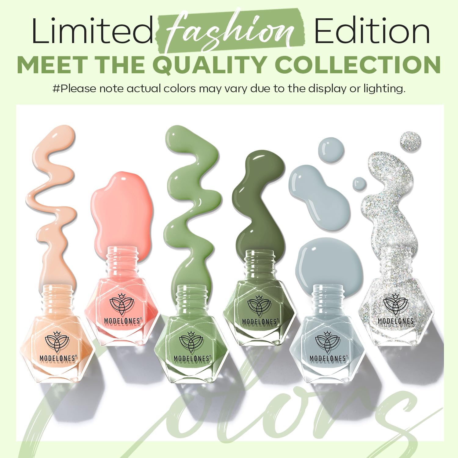 modelones Nail Polish Set 6 Colors Glitter Nude Nail Polish Set Quick Dry Coral Green Light Blue Polish Kit Finger Nail Polish Bulk Manicure DIY Nail Art Salon Home Gift For Women Girl