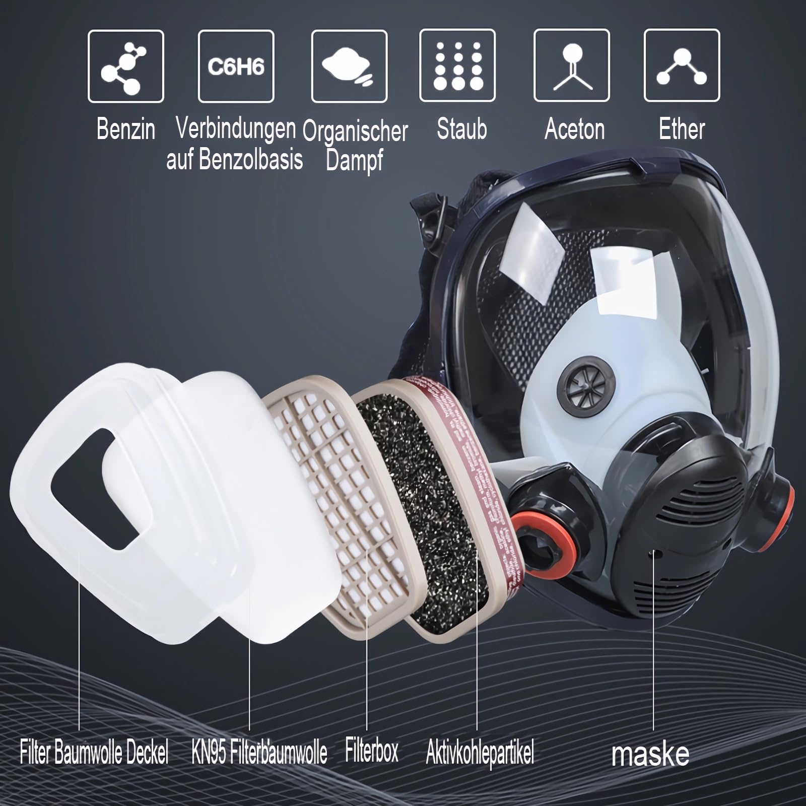Masque respiratoire réutilisable complet pour le visage, masque à gaz, masque de protection contre la poussière industrielle pour pulvérisation, ponçage, peinture, polissage, 10 tampons de