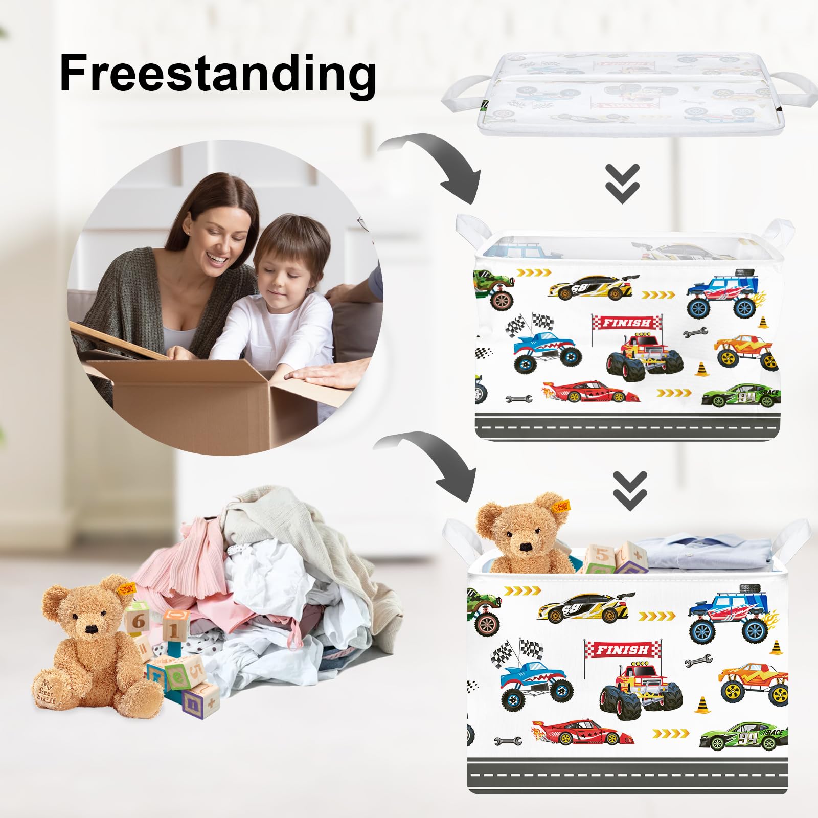 Clastyle Car Baby Laundry Hamper Collapsible Clothes Kids Storage Basket Waterproof Boys Toy Box for Nursery Room Monster Truck - Image 3