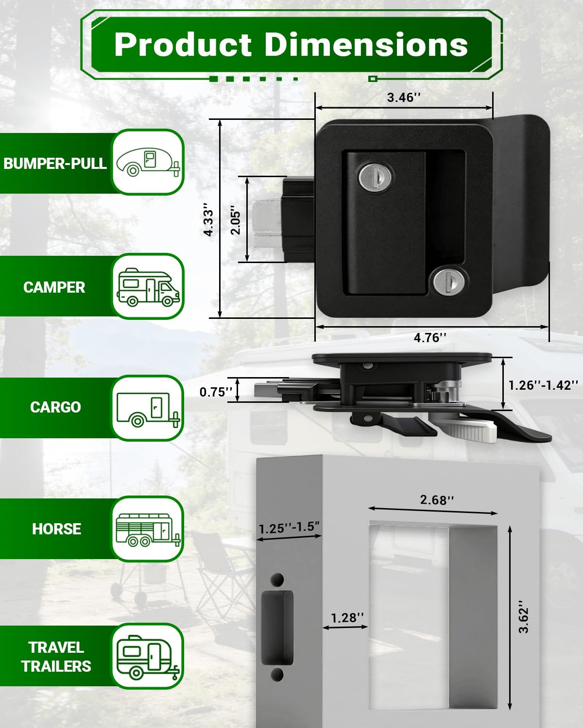 ZARIXOL RV Door Lock 100% Aluminum-Zinc Alloy with Paddle Deadbolt Black, Travel Door Lock for Travel Trailer Cargo Hauler, Includes 4 Universal Keys, Screwdriver, Mounting & Strike Plate - 4
