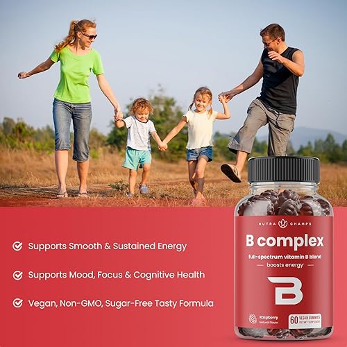 Miniatura 4 de NutraChamps Gomitas de complejo de vitamina B, gomitas de vitamina B aumentan la energía, vitaminas del complejo B B1, B2 (riboflavina), B3